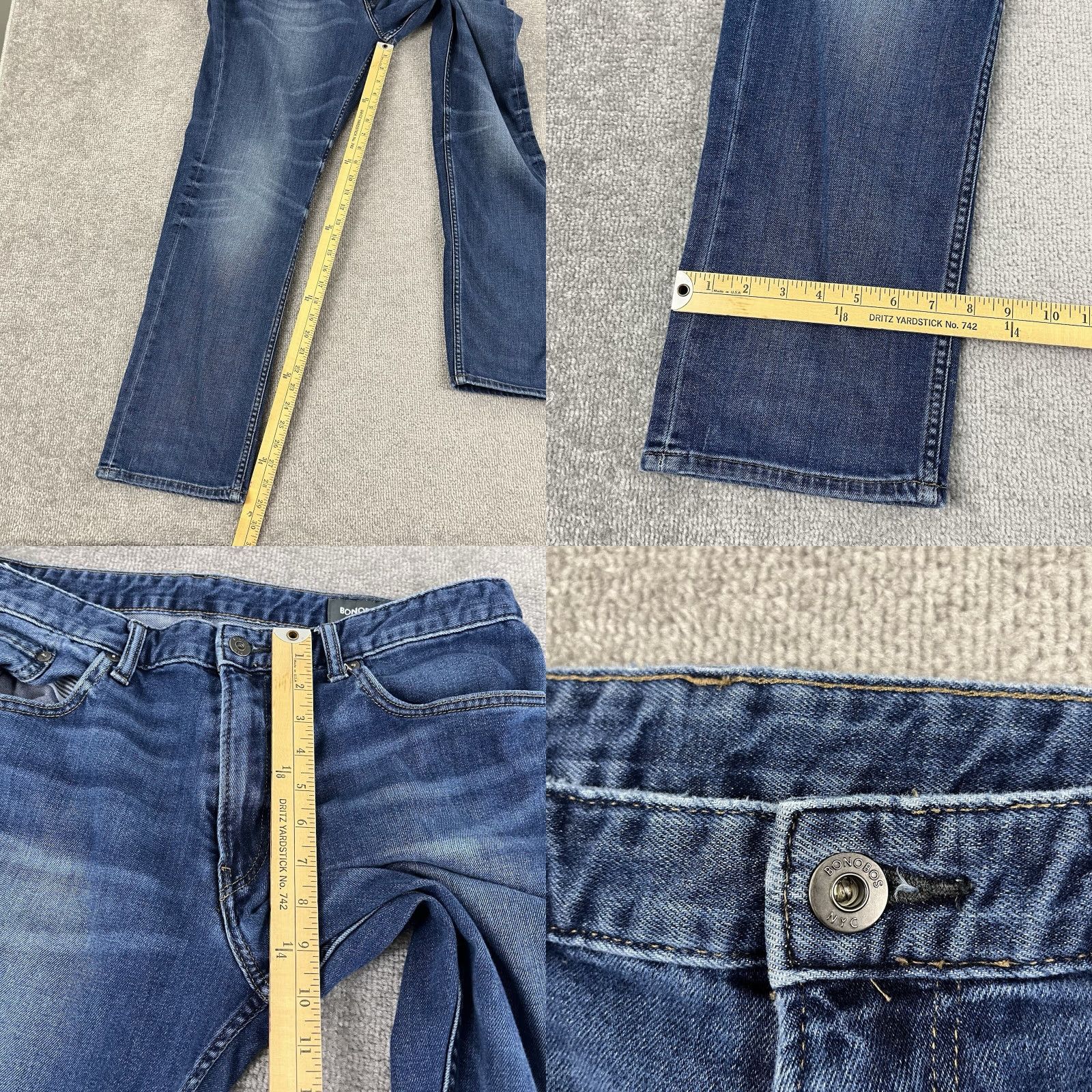 Bonobos BONOBOS Jeans Mens 36x30 Slim Medium Blue Denim Stretch Casual Size US 36 / EU 52 - 8 Thumbnail