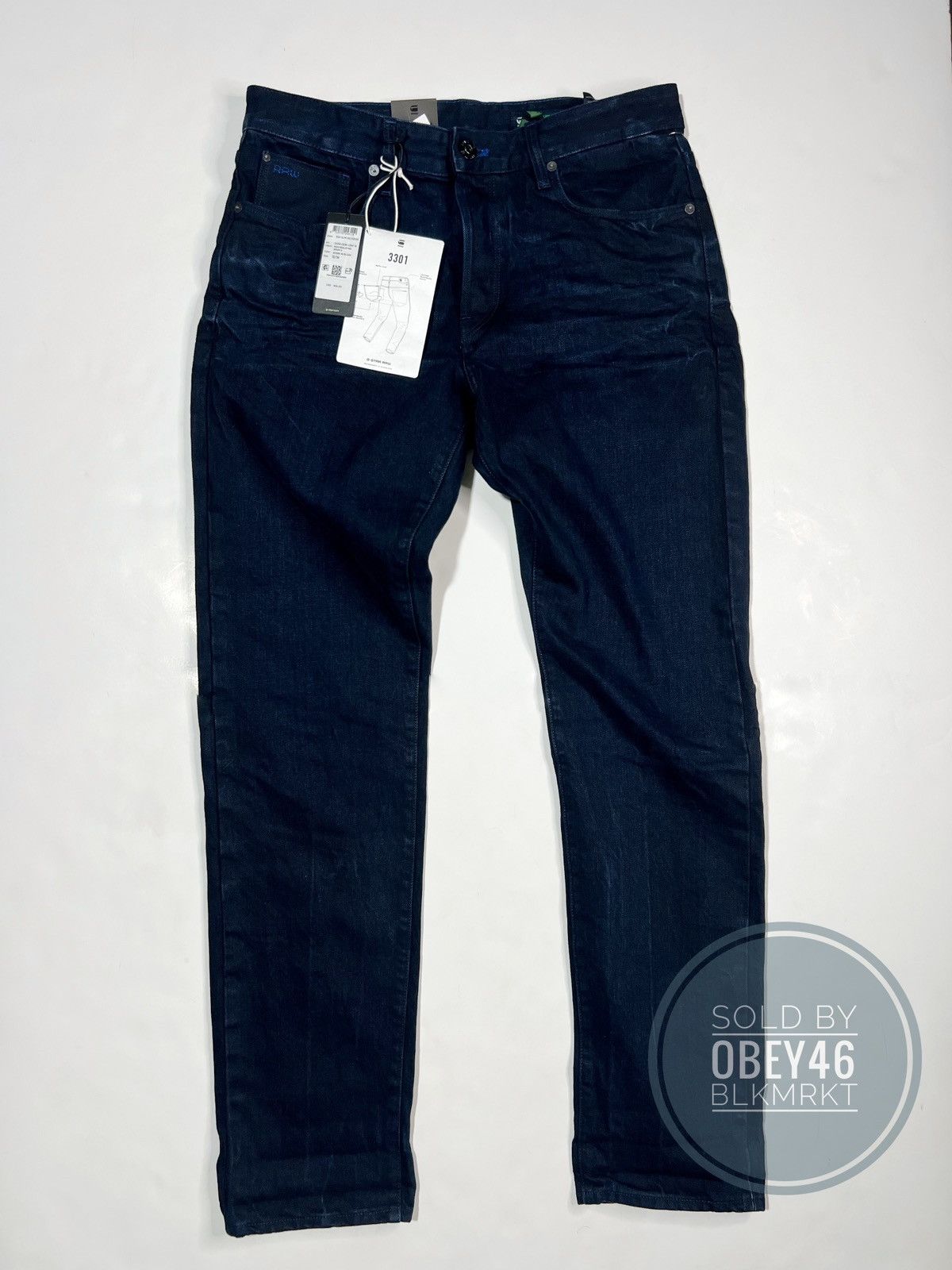 G-Star G Star Raw 3301 Slim Selvedge Worn in Bleak Jeans Size US 32 / EU 48 - 1 Thumbnail