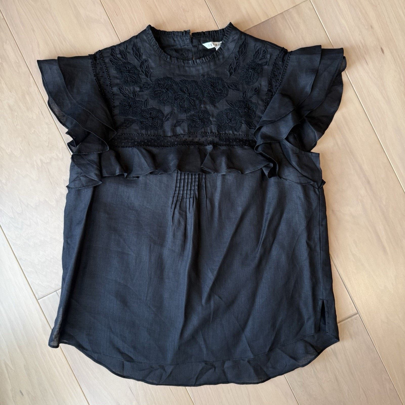 Veronica Beard Veronica Beard Abdula Ruffled High Neck Top Women's 8 Black Size M / US 6-8 / IT 42-44 - 2 Thumbnail