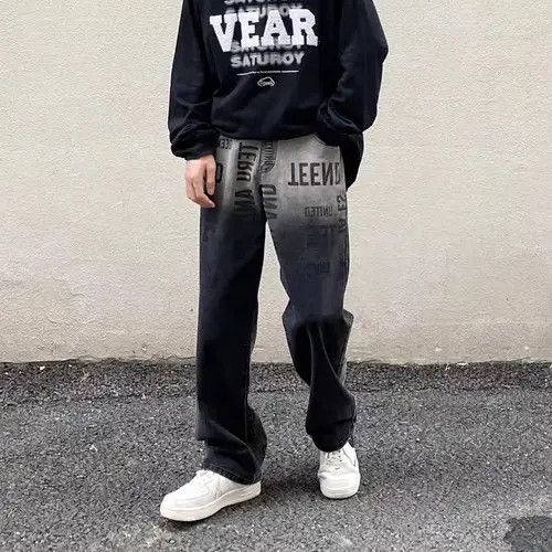 Jean High Street Washed Distressed Gradient Letter Print Jeans Size US 30 / EU 46 - 5 Thumbnail
