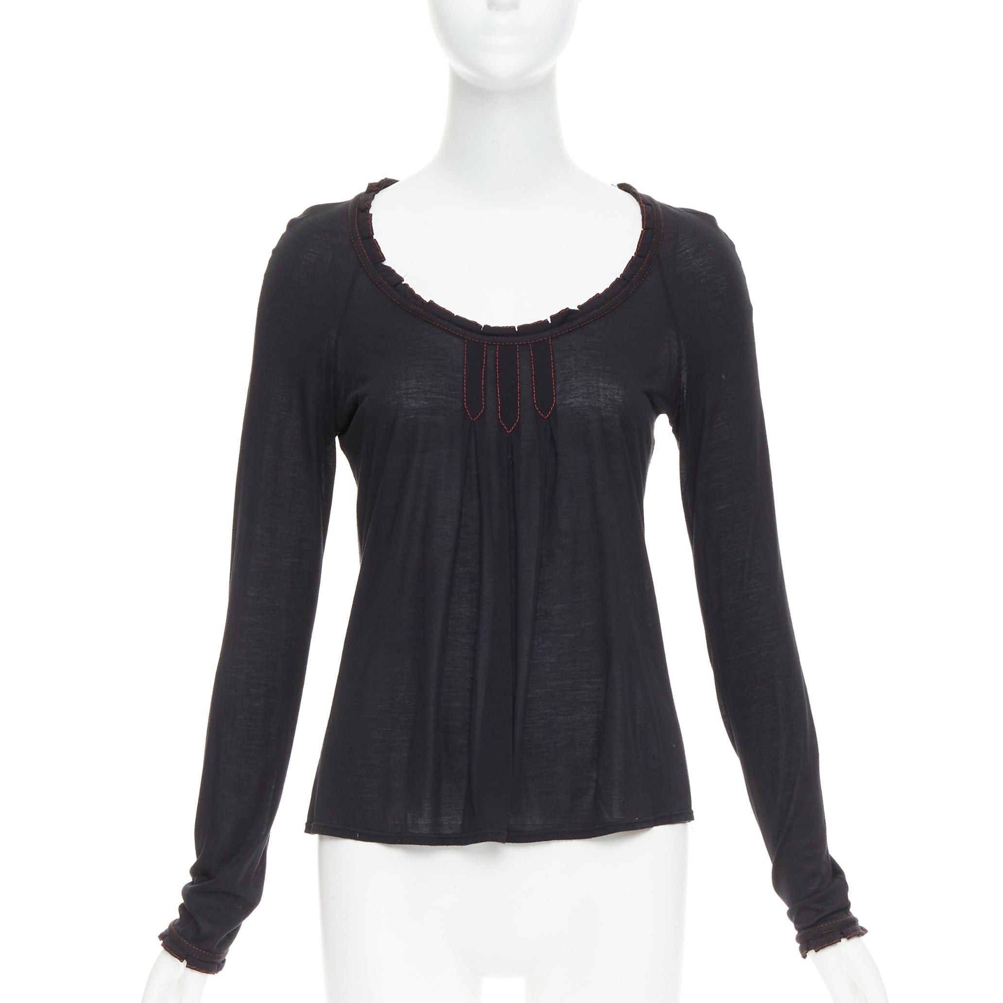 Gucci GUCCI 2006 Vintage black red overstitch nylon modal scoop neck plisse top M Size M / US 6-8 / IT 42-44 - 1 Thumbnail