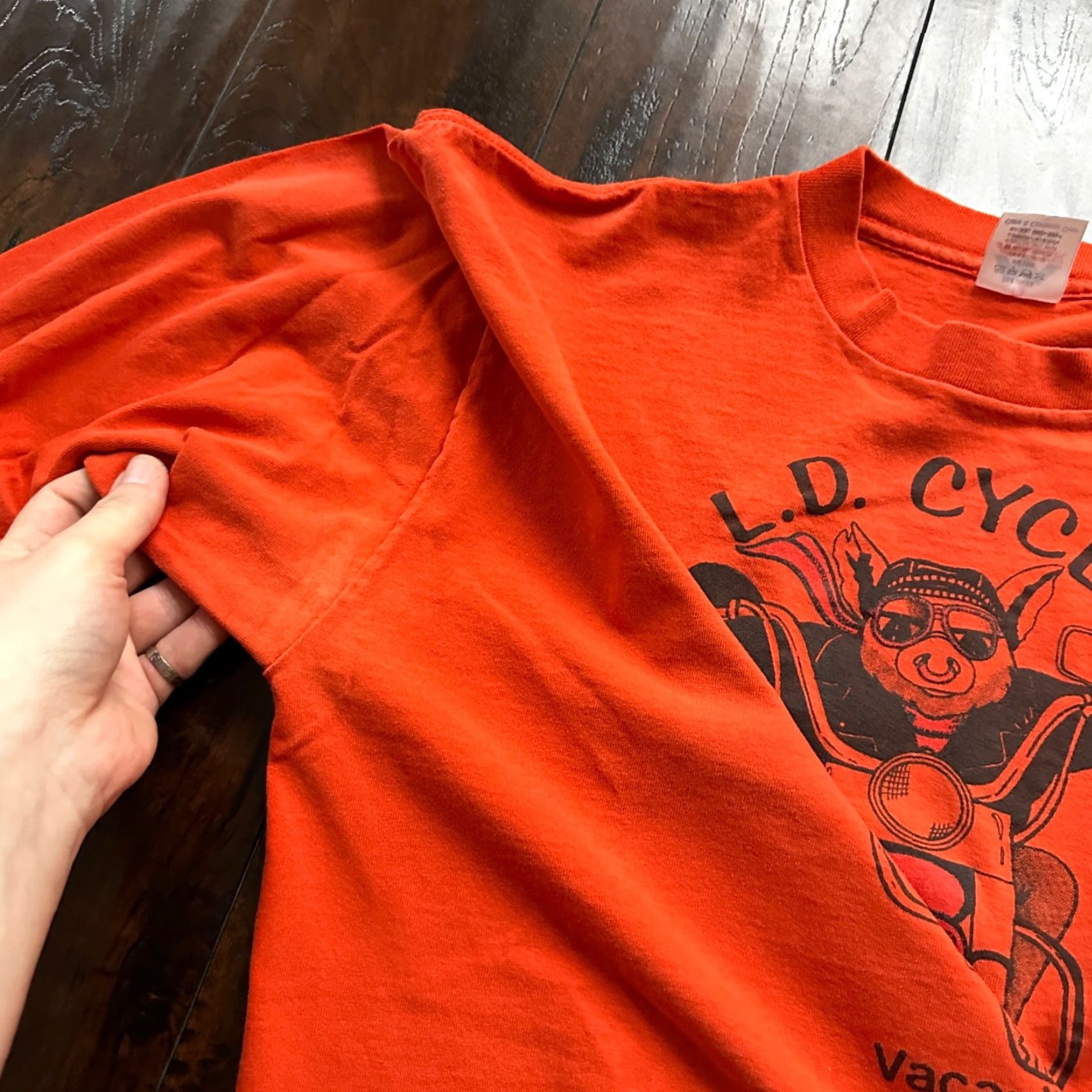 Vintage VINTAGE Harley Davidson T-Shirt Men XL Orange 80s Motorcycle Pig California HD Harley Davidson Pig LD Size US XL / EU 56 / 4 - 7 Thumbnail