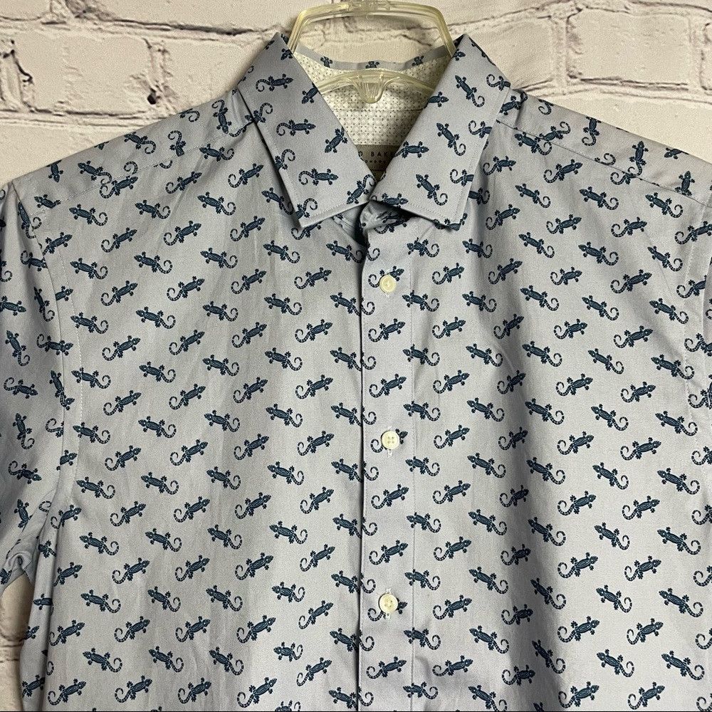 Ted Baker New Ted Baker Short Sleeve Lizard Print Cotton Shirt Size 2 Size US M / EU 48-50 / 2 - 4 Thumbnail