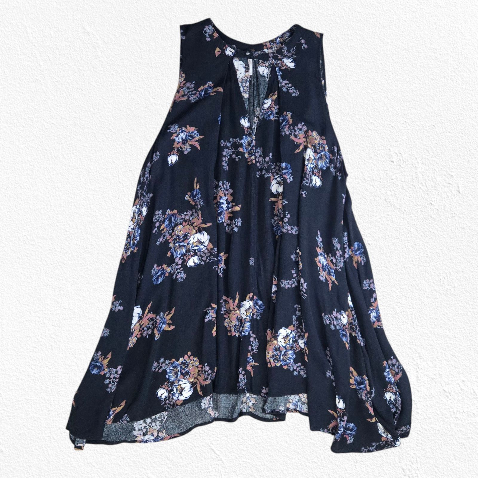 Free People Free People Black Floral Trapeze Tunic Swing Blouse Size XS Size XS / US 0-2 / IT 36-38 - 5 Thumbnail