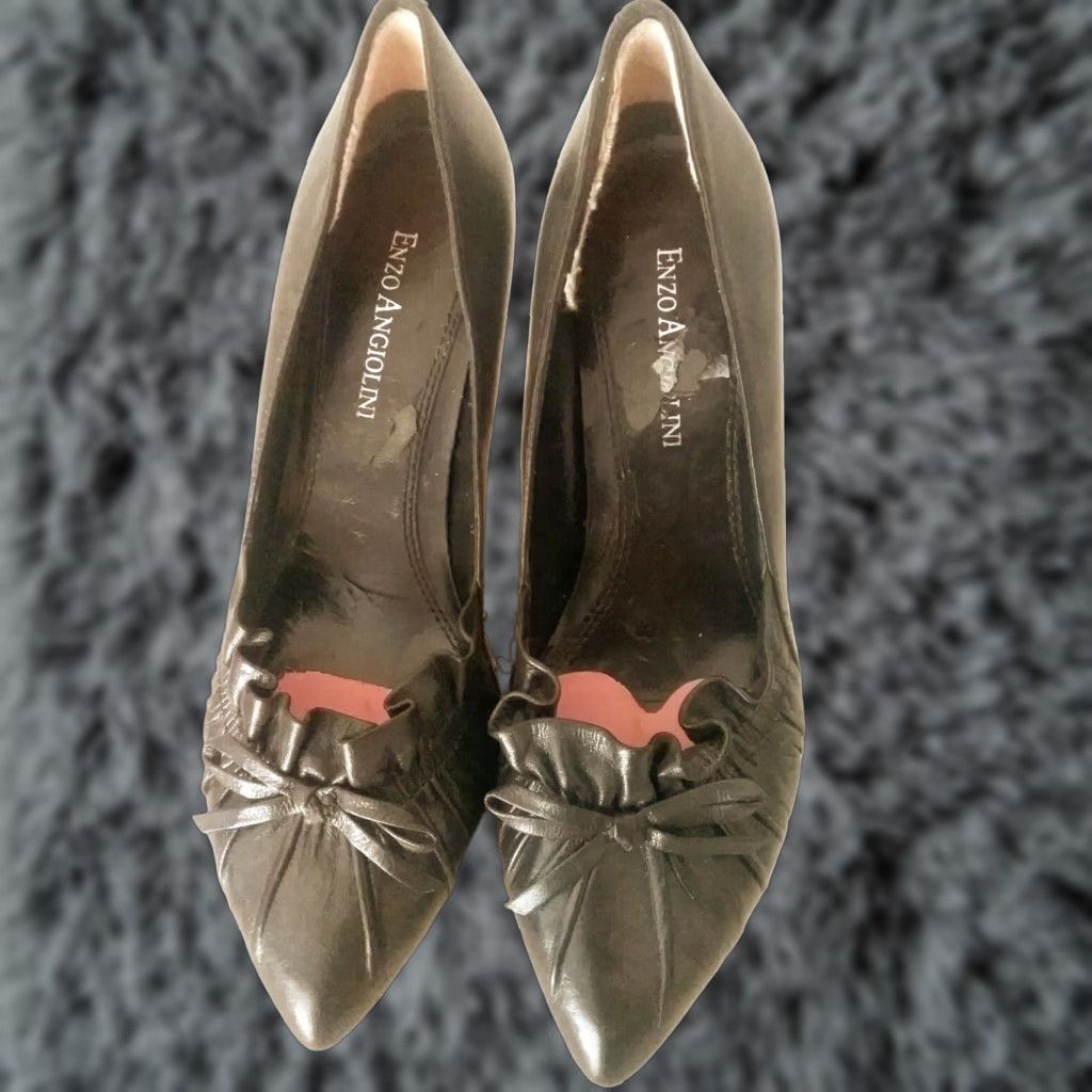 Kenzo Enzo Angiolini Women's Black Leather Classic Pump Heel Shoes Size 5.5 M Low Kitten Heel Shoes