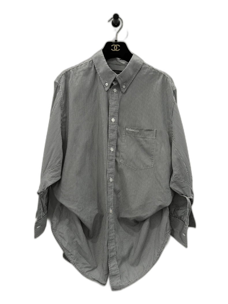 Balenciaga Balenciaga Gray Stripe Logo Button-Up Shirt Size XS / US 0-2 / IT 36-38 - 1 Thumbnail