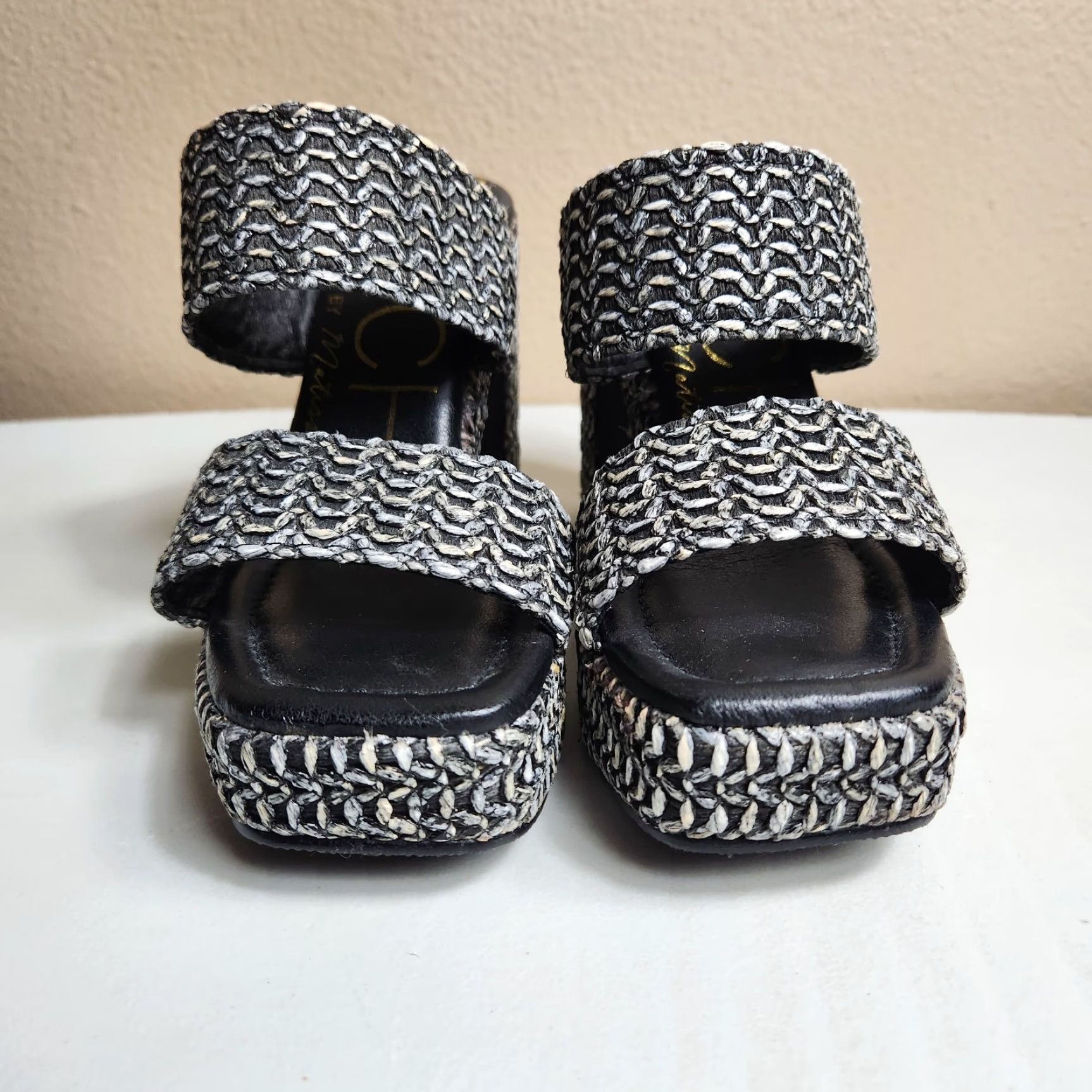 Matisse VINTAGE Beach by Matisse Womens |5| Black/Gray Gem Raffia Open Toe Slip-On Platform Heel Size US 5 / IT 35 - 7 Thumbnail