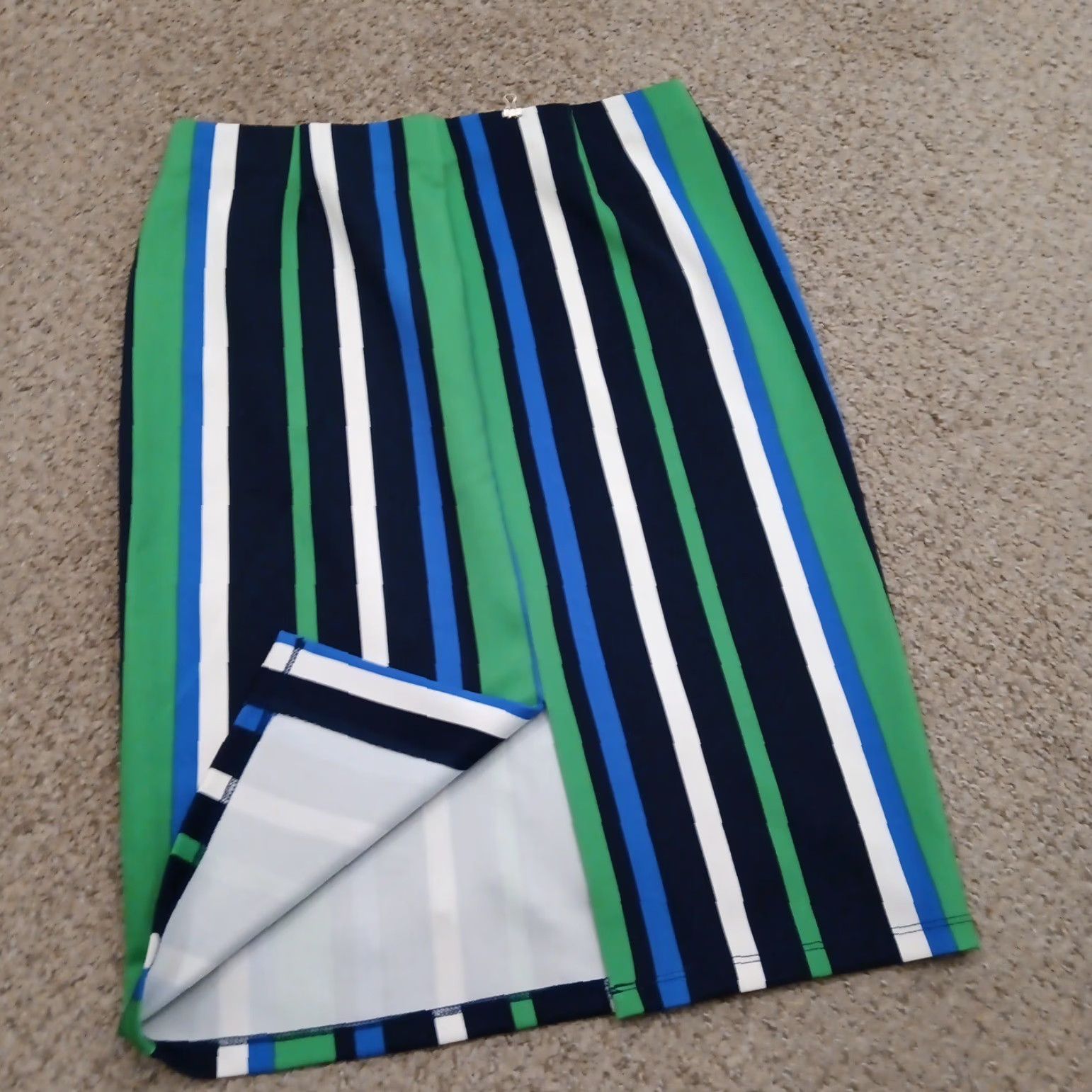Vintage NYCC Skirt Small Blue Green Striped Knee Length Pencil Pull On Slit Size 28" / US 6 / IT 42 - 7 Thumbnail