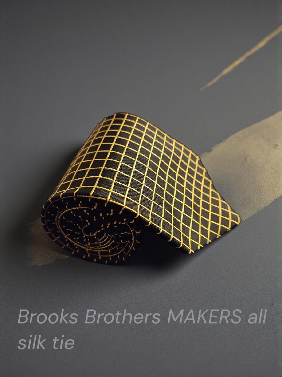 Brooks Brothers Brooks Brothers MAKERS All Silk Tie Black with Yellow Grid Size ONE SIZE - 1 Thumbnail
