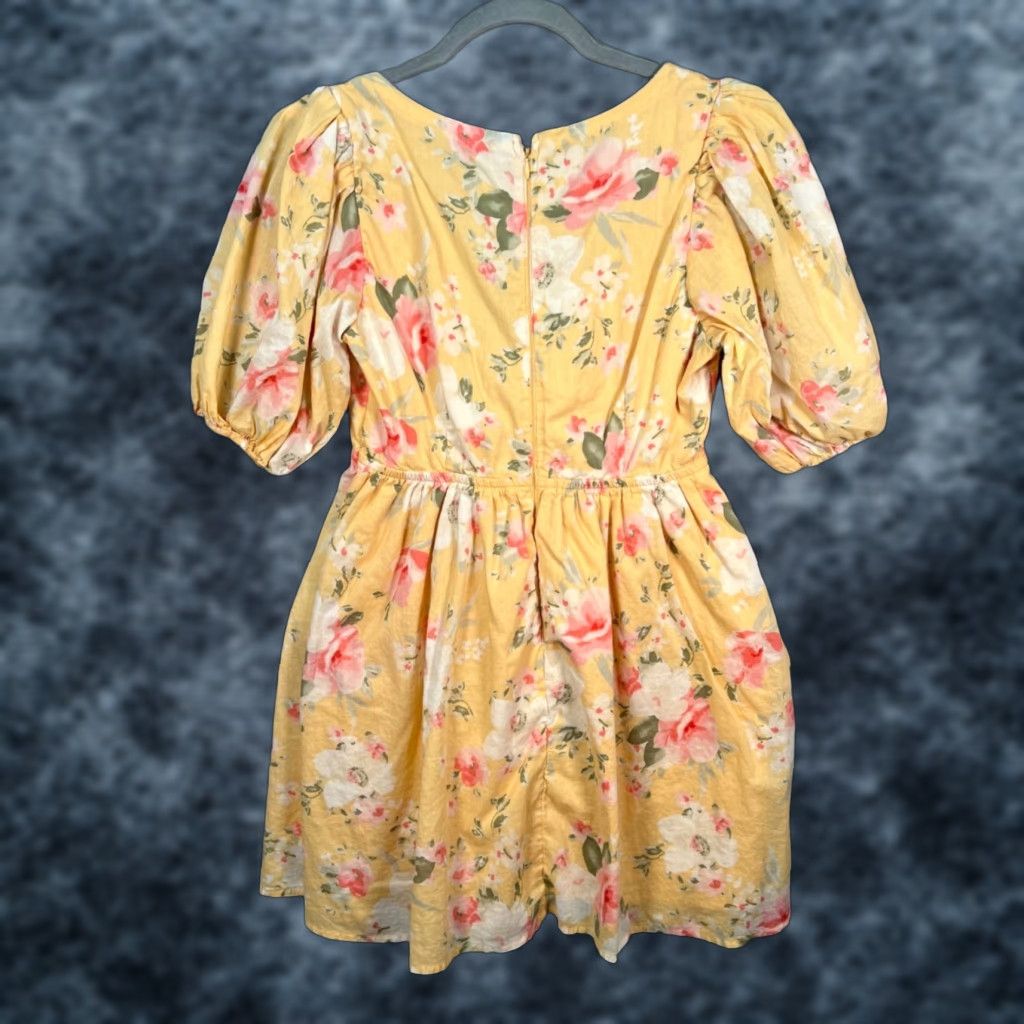 Abercrombie & Fitch VINTAGE Abercrombie & Fitch SP Yellow Floral Puff-Sleeve Mini Dress w/ Ruffle V-Neckline Dress? Size S / US 4 / IT 40 - 1 Thumbnail