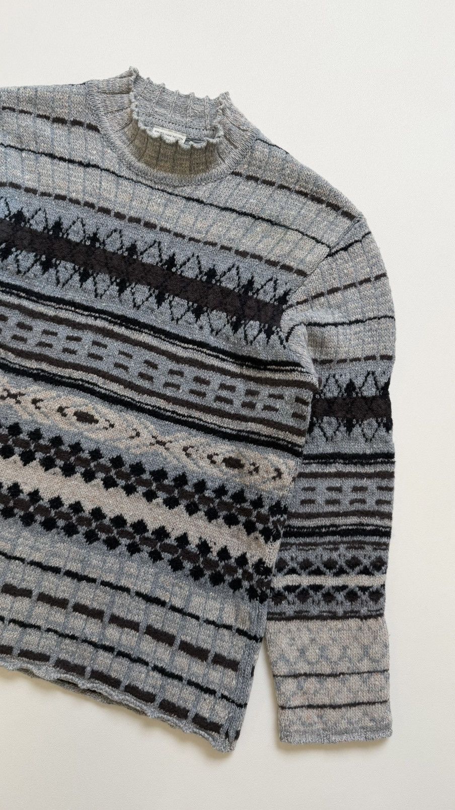 Dries Van Noten Illusion Patterned Knit Wool Sweater Size US L / EU 52-54 / 3 - 9 Thumbnail