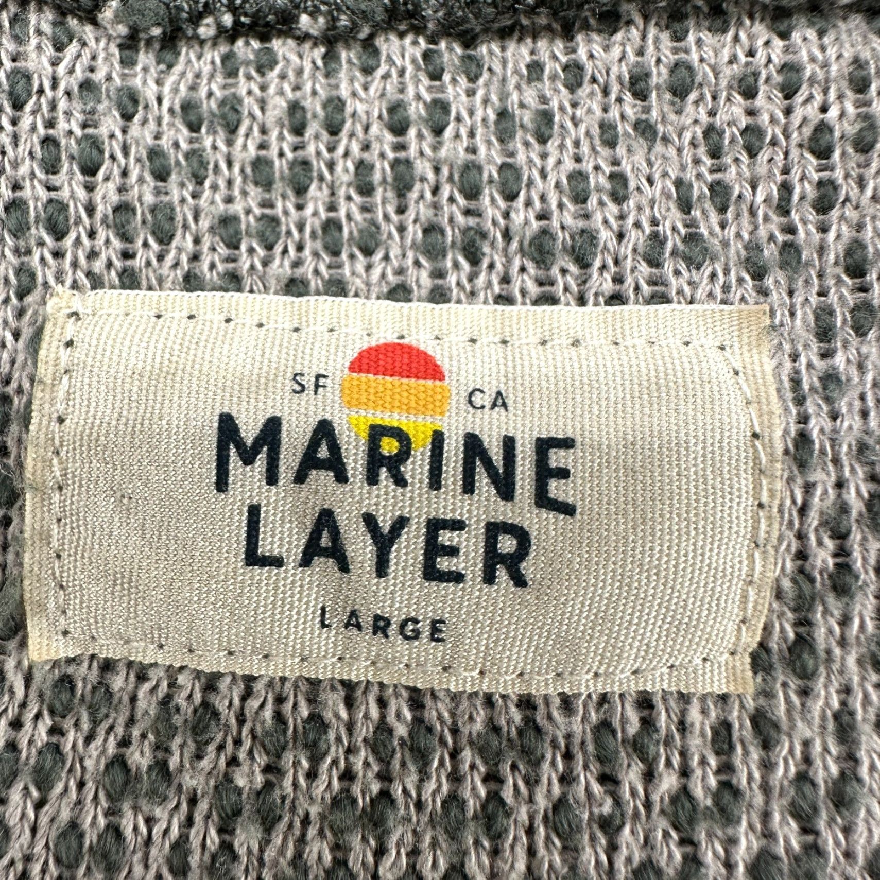 Marine Layer Marine Layer Sweatshirt Womens L Green Pullover Waffle Knit Cotton Birdseye Crew Neck Casual Long Sleeve Button Accent Modern Classic Size L / US 10 / IT 46 - 4 Thumbnail