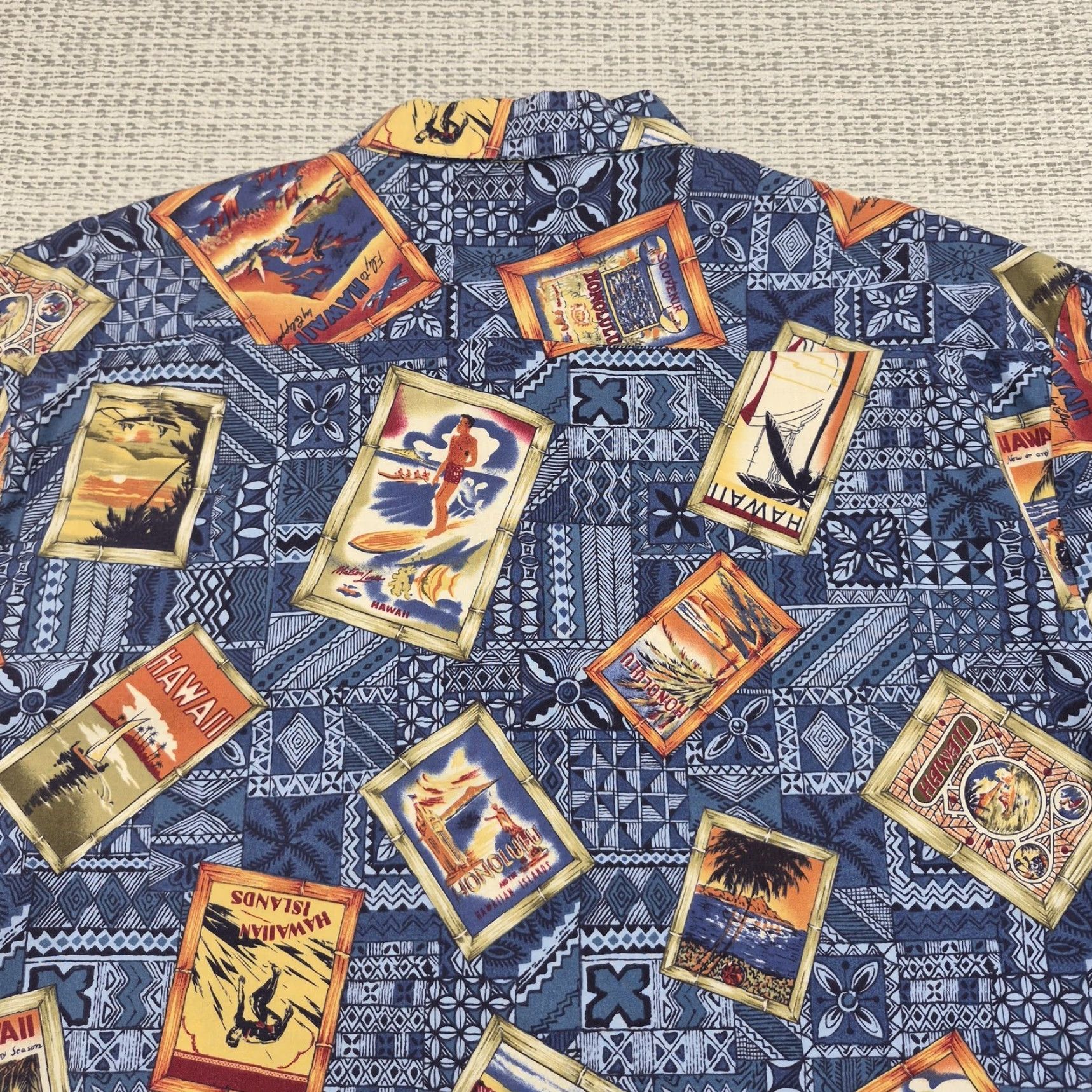 Vintage Robert Stock Shirt Mens Large Button-Up Blue Hawaiian Travel Postcard Aloha Shirt Size US L / EU 52-54 / 3 - 3 Thumbnail