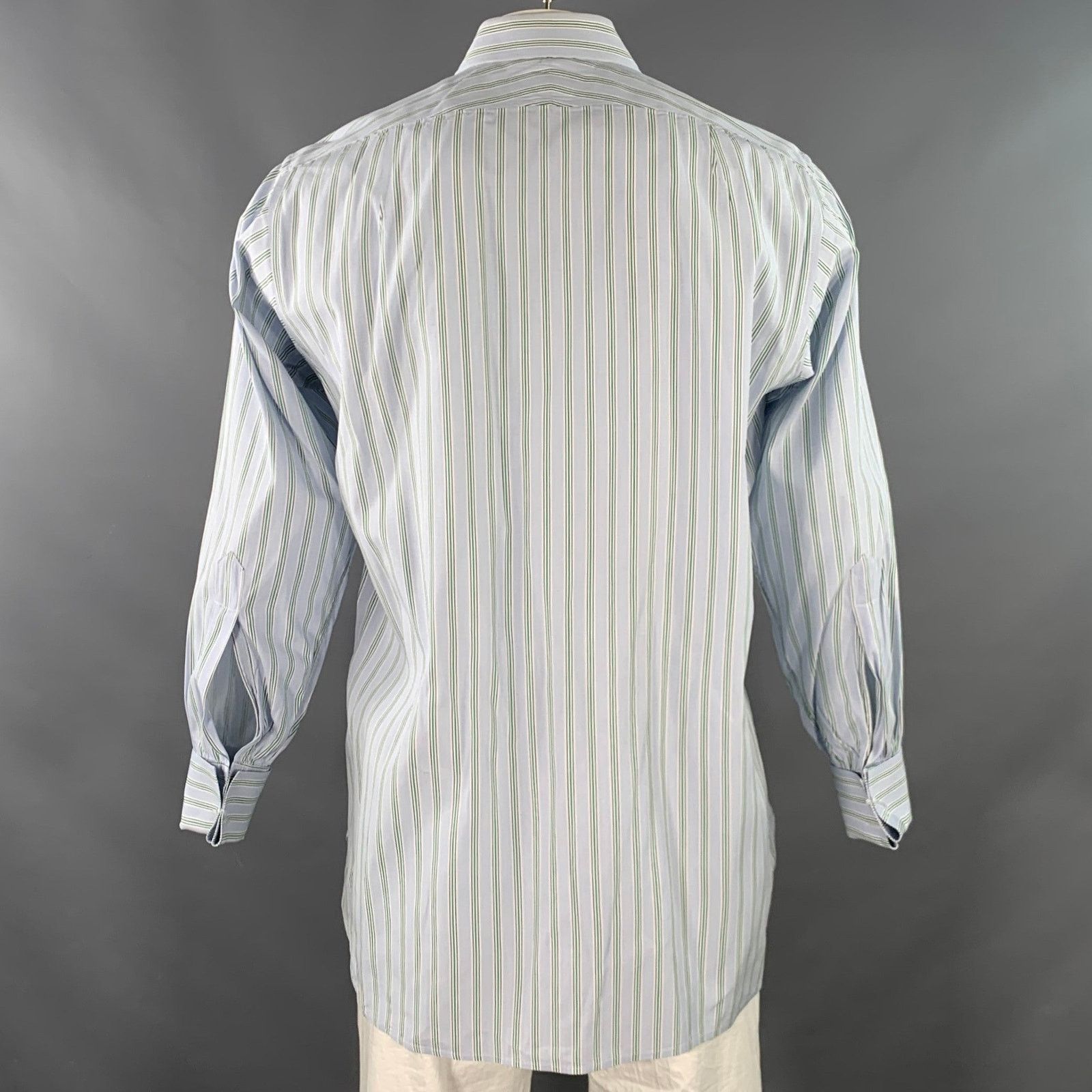 Turnbull & Asser Blue Green Stripe Cotton French Cuff Long Sleeve Shirt Size US L / EU 52-54 / 3 - 4 Thumbnail