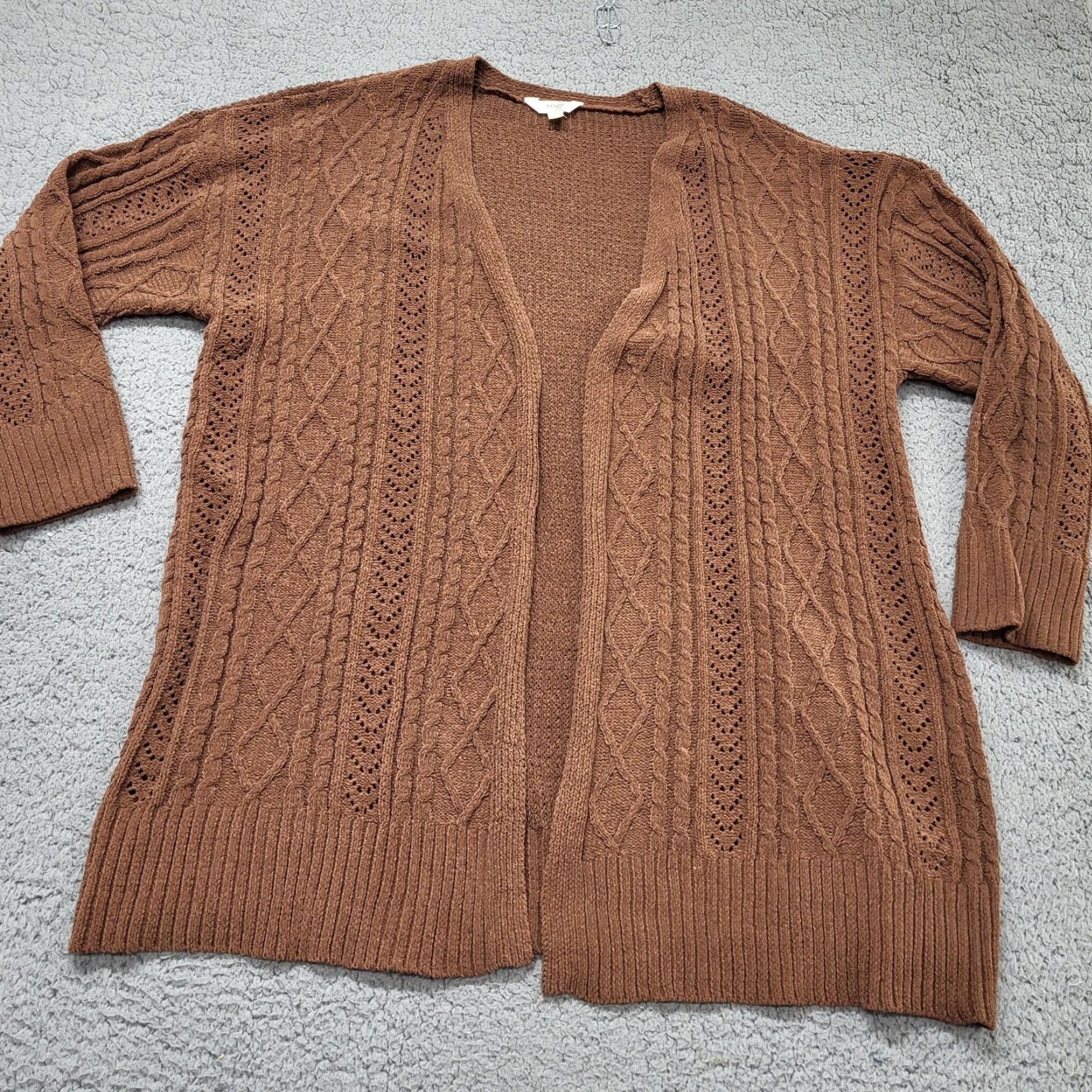 Vintage Terra & Sky Sweater Womens Size 1X Brown Cardigan Cable-Knit Style Open Cardigan Knit Open Lightweight Long Sleeve Plus Size Womens Size XL / US 12-14 / IT 48-50 - 6 Thumbnail