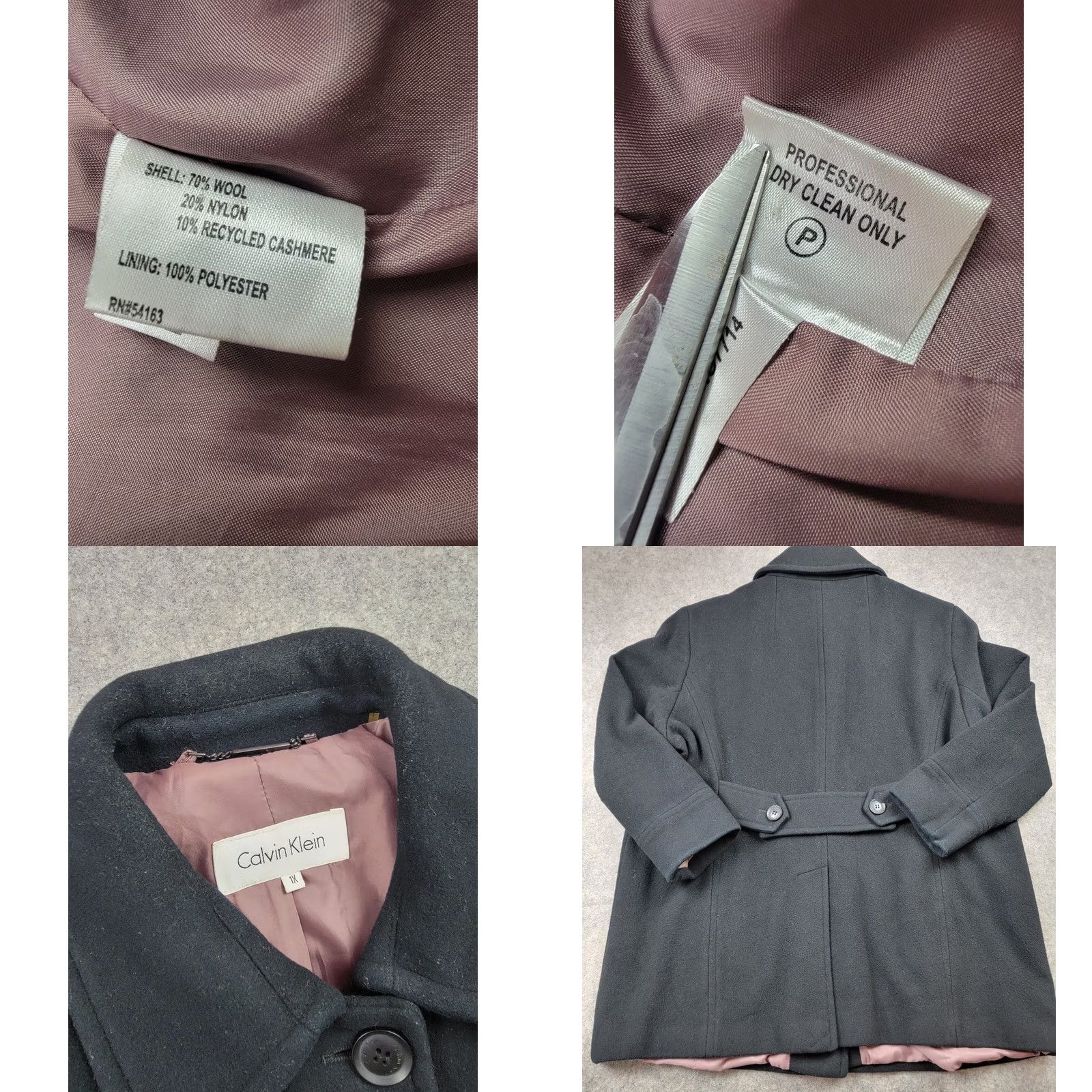 Calvin Klein Calvin Klein Coat Womens 1X Black Wool Pea Coat Size XL / US 12-14 / IT 48-50 - 8 Thumbnail