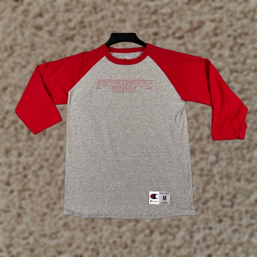 Champion Champion Shirt Men M 3/4 Sleeve Colorblock Red Gray Logo Athletic Cotton T-Shirt, 90s Retro Sports Graphic, Mens Medium Gray Size US M / EU 48-50 / 2 - 1 Thumbnail