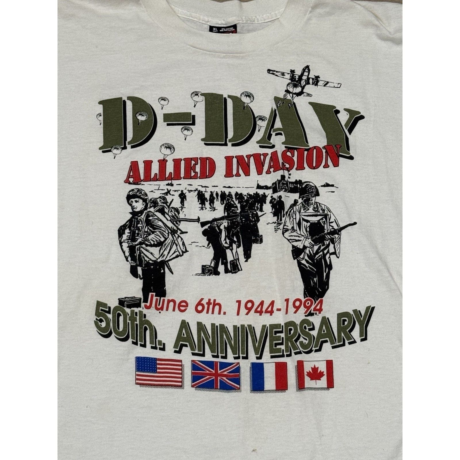 Fruit Of The Loom Vintage 90s WW2 D-Day Anniversary Tee Shirt 90s Men’s XL USA Size US XL / EU 56 / 4 - 2 Thumbnail