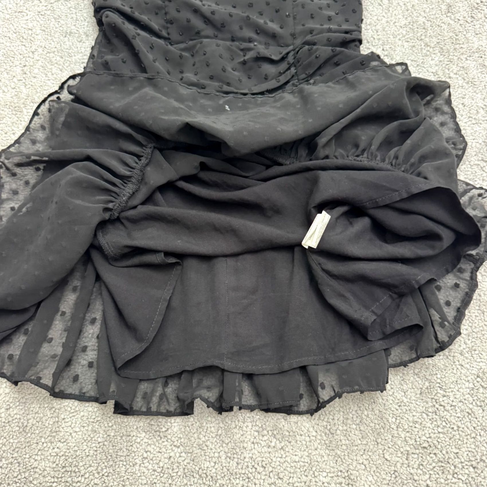 Vintage Hello Molly Strapless Swiss Dot Mini Dress Womens 4 Black Ruffle Hem Ruched LBD Dress Size S / US 4 / IT 40 - 5 Thumbnail