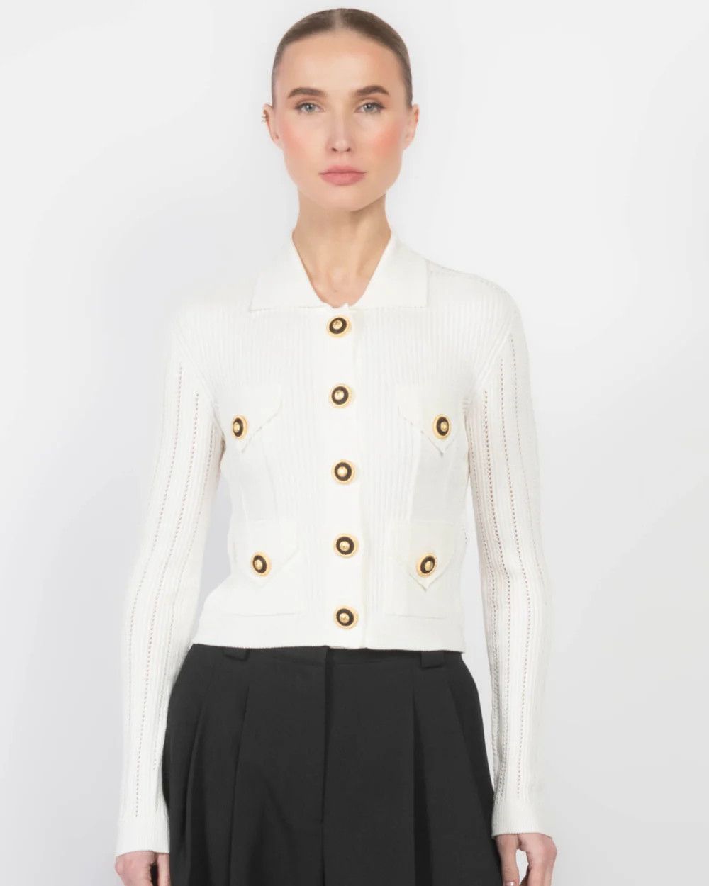 Balmain o1s1wg111225 4 Pocket Knit Cardigan in White Size S / US 4 / IT 40 - 1 Thumbnail