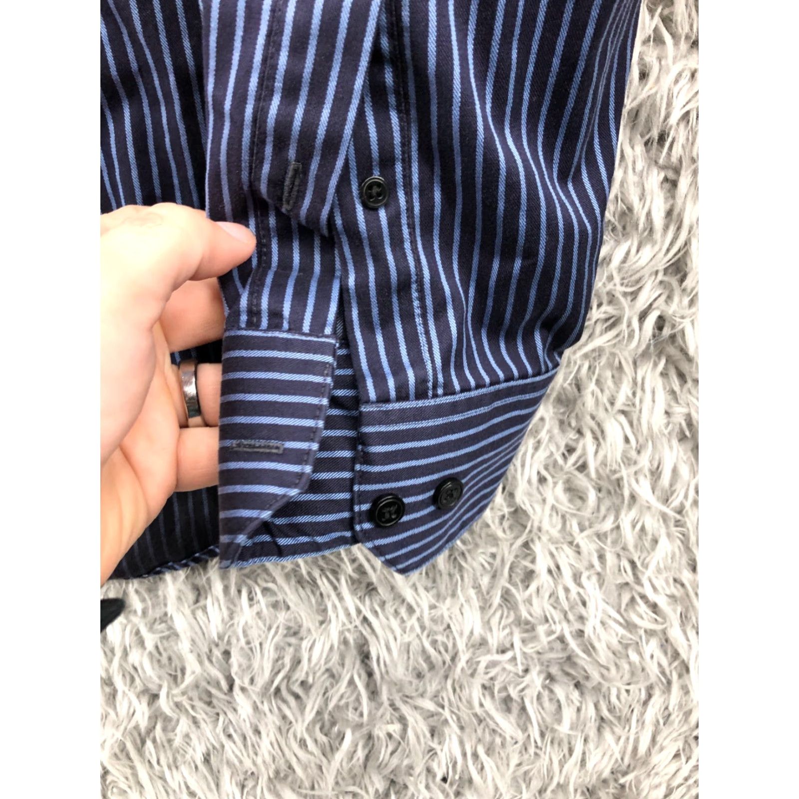 Vintage Statements Blue Striped Shirt Size 16.5 Mens Long Sleeve Spread Collar Non Iron Regular Fit"} Size US XL / EU 56 / 4 - 3 Thumbnail