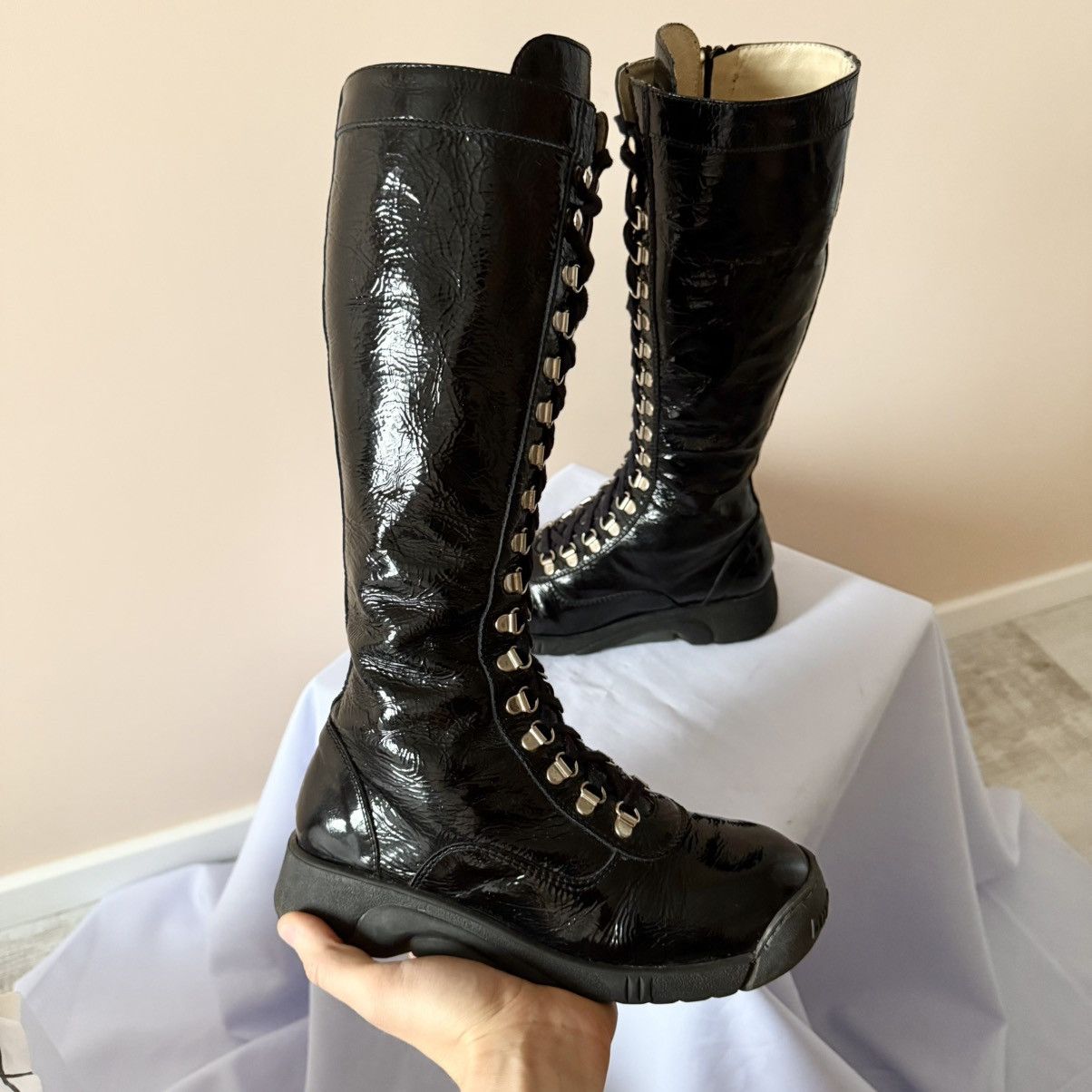 Hysteric Glamour Vintage Y2K Bumper Boxing Racing Zip Lace Up Boots Size US 7 / IT 37 - 4 Thumbnail