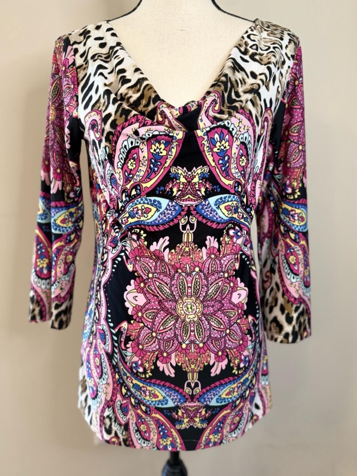 Other Sunny Leigh top floral leopard paisleys draped neckline SM Size S / US 4 / IT 40 - 1 Thumbnail