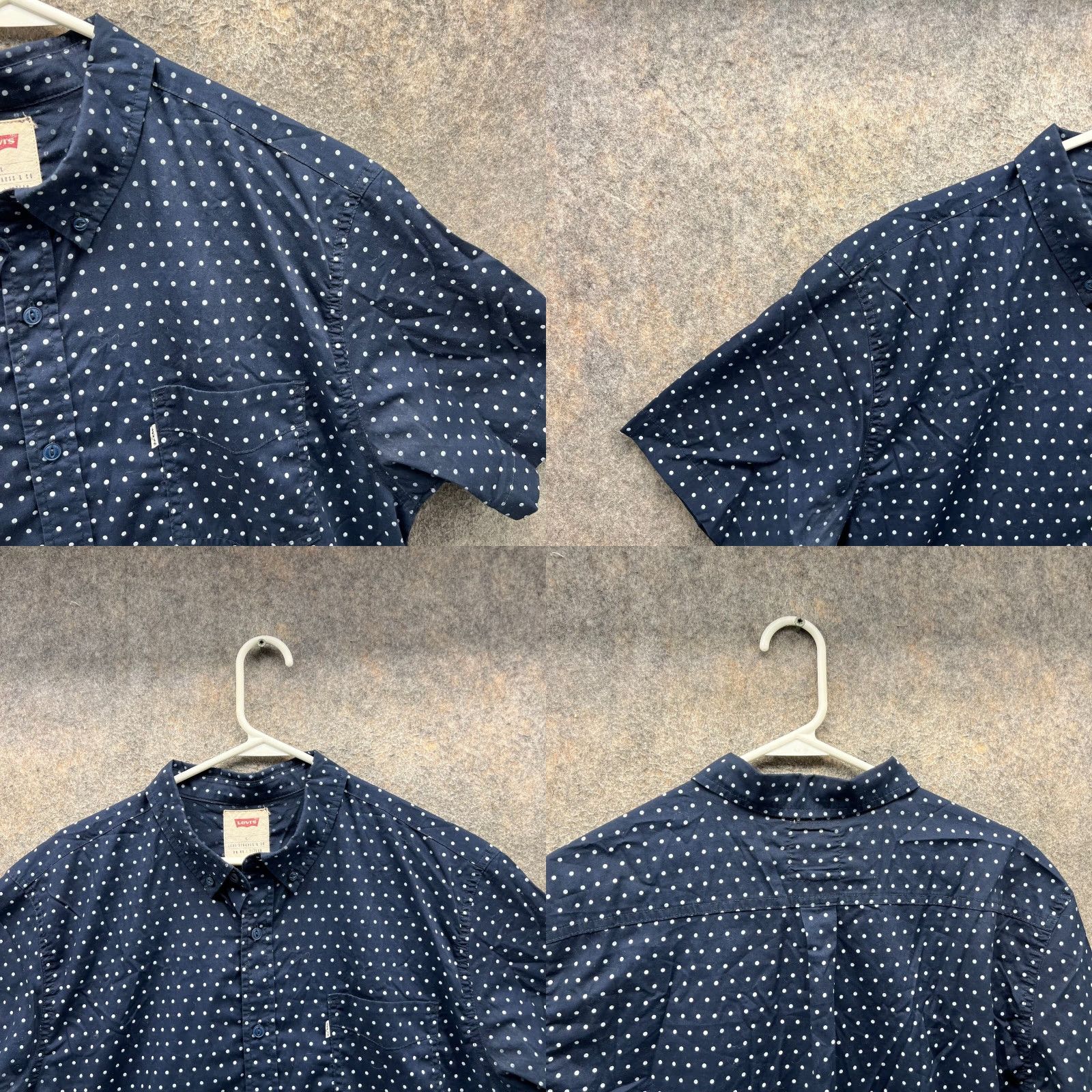 Levi's VINTAGE Levi's Shirt Mens Large Blue Button-Down Polka Dots Preppy Short Sleeve Strauss Size US L / EU 52-54 / 3 - 8 Thumbnail