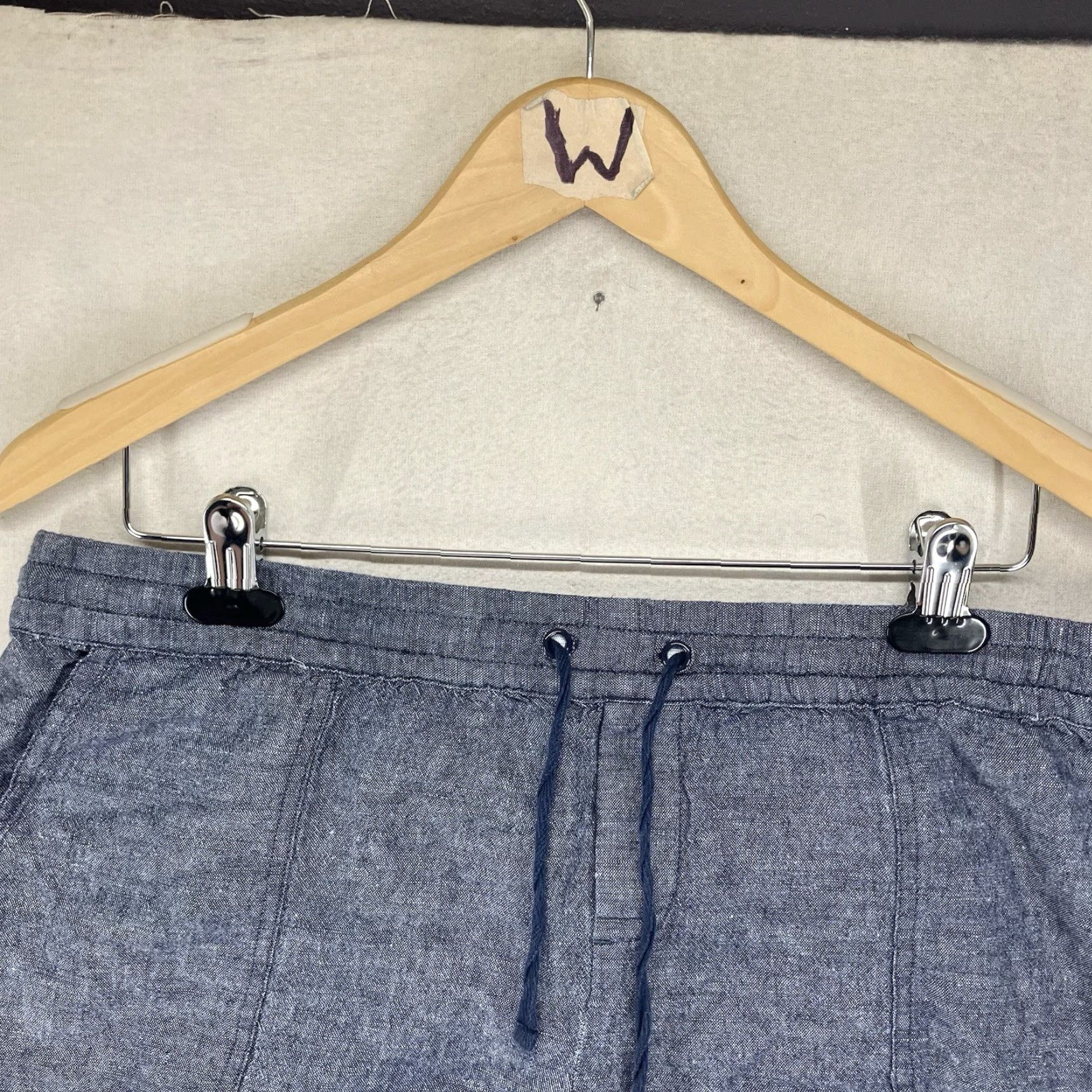 Vintage Soho NY&Co Women's Linen Cotton Blend Chino Shorts Medium Light Indigo Drawstring Casual Beach 3" Inseam Relaxed Fit Size 32" / US 10 / IT 46 - 3 Thumbnail