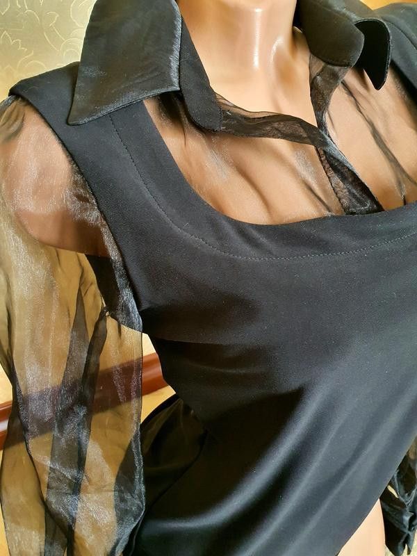 Japanese Brand Avant garde Black Sheer Blouse Flared Sleeve sz S Size S / US 4 / IT 40 - 2 Thumbnail