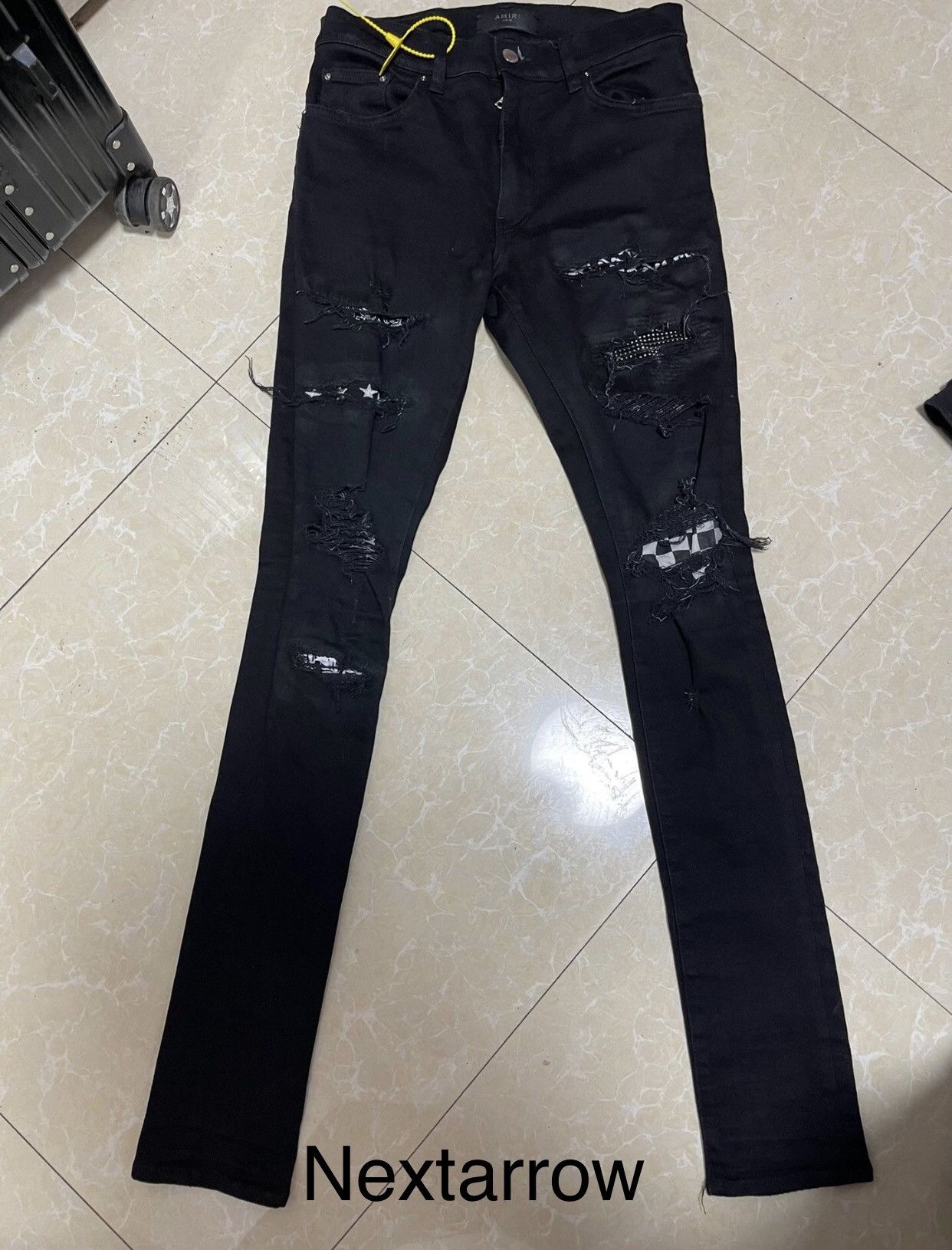 Amiri Amiri artist splices checkerboard flowers to destroy jeans Size US 30 / EU 46 - 1 Thumbnail