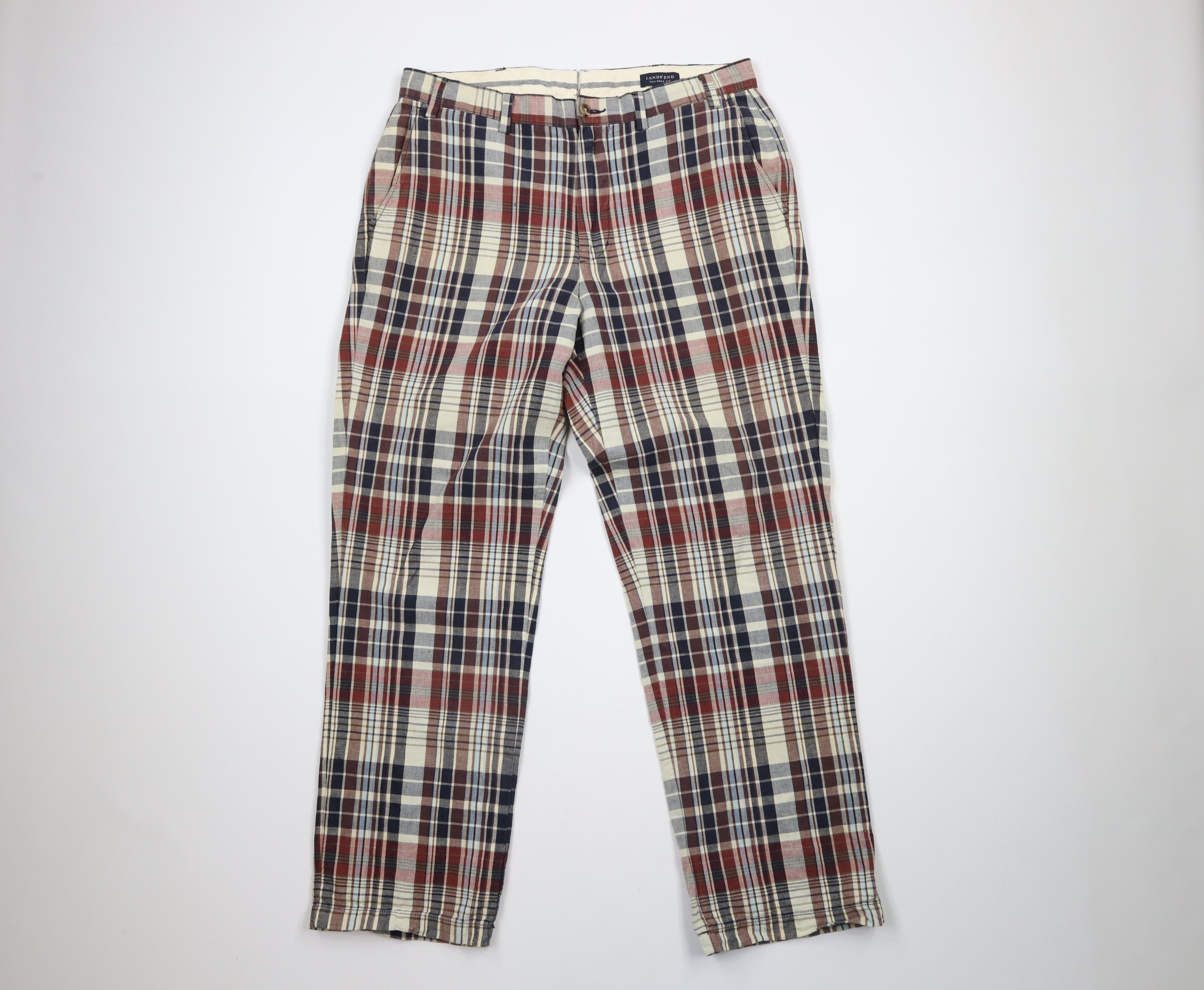 Lands' End × Vintage Vintage 90s Lands End Front Linen Blend Chino Pants Plaid Size US 34 / EU 50 - 1 Thumbnail