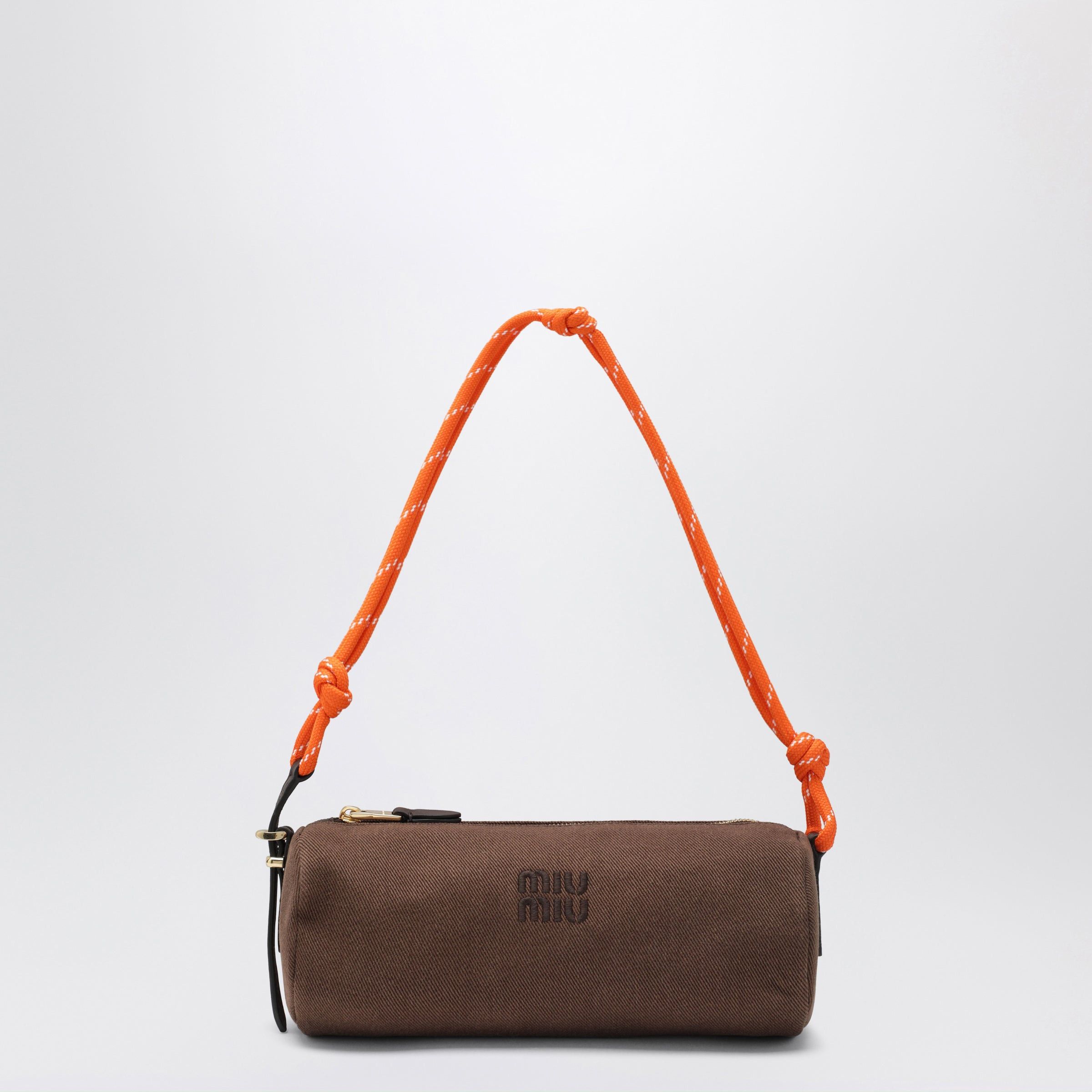 Miu Miu Miu Miu Cotton Gabardine Pouch, Embroidered Logo, Cocoa/Orange Size ONE SIZE - 1 Thumbnail
