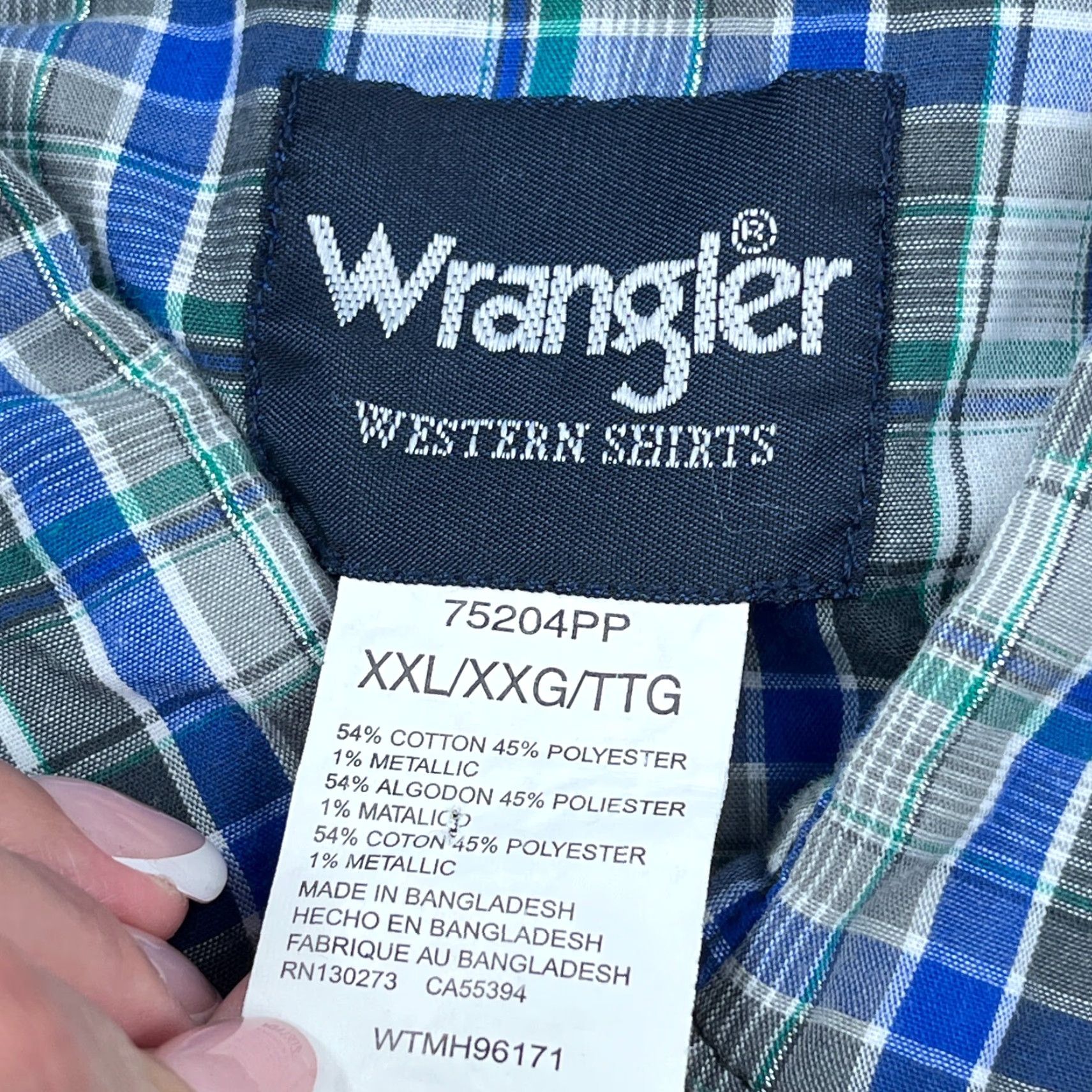 Wrangler VINTAGE Wrangler Shirt Men XXL Blue Pearl Snap Button Up Tartan Plaid Cowboy Western Size US XXL / EU 58 / 5 - 4 Thumbnail