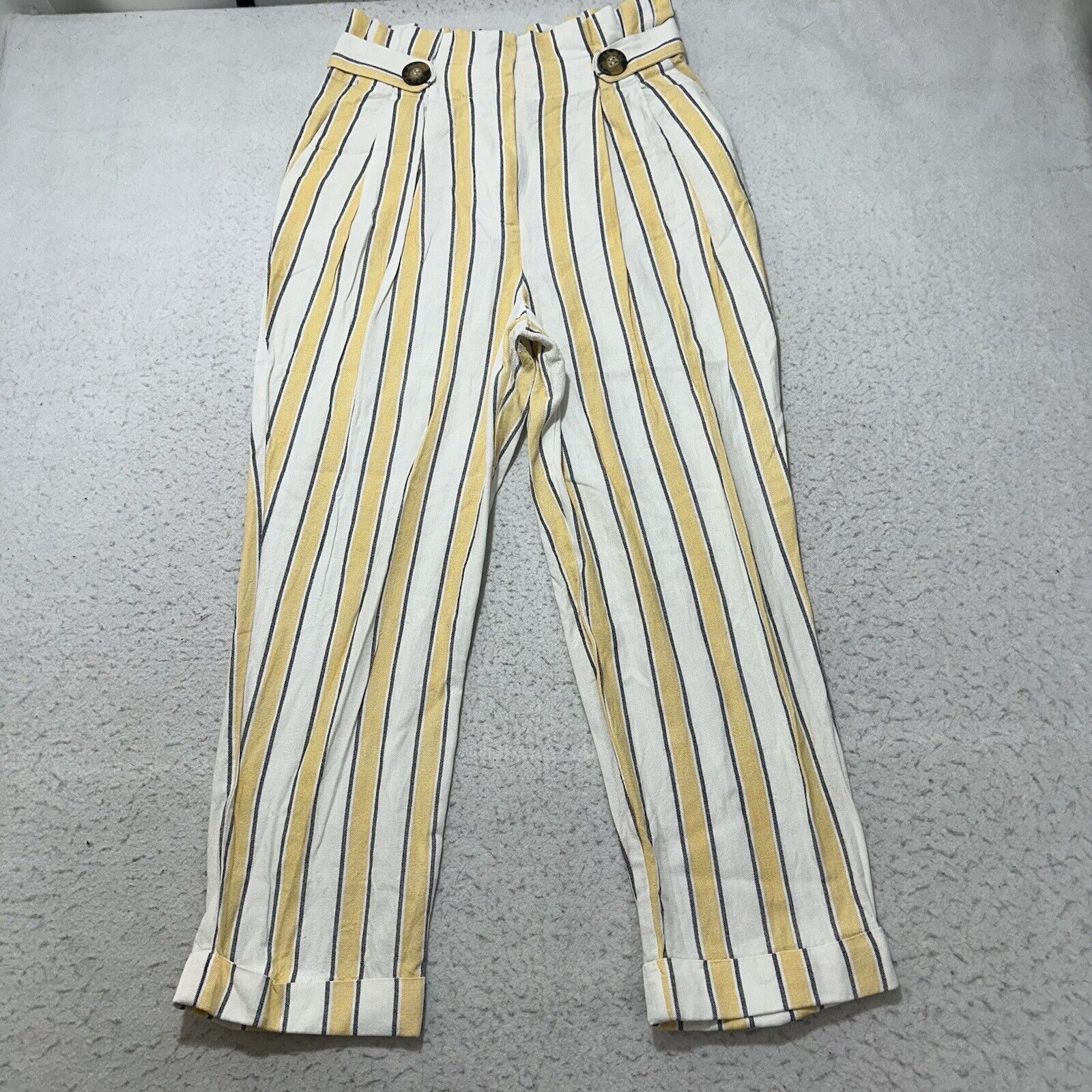 Topshop Top Shop 8 Summer Striped Yellow White High Waisted Pants Size 30" / US 8 / IT 44 - 1 Thumbnail
