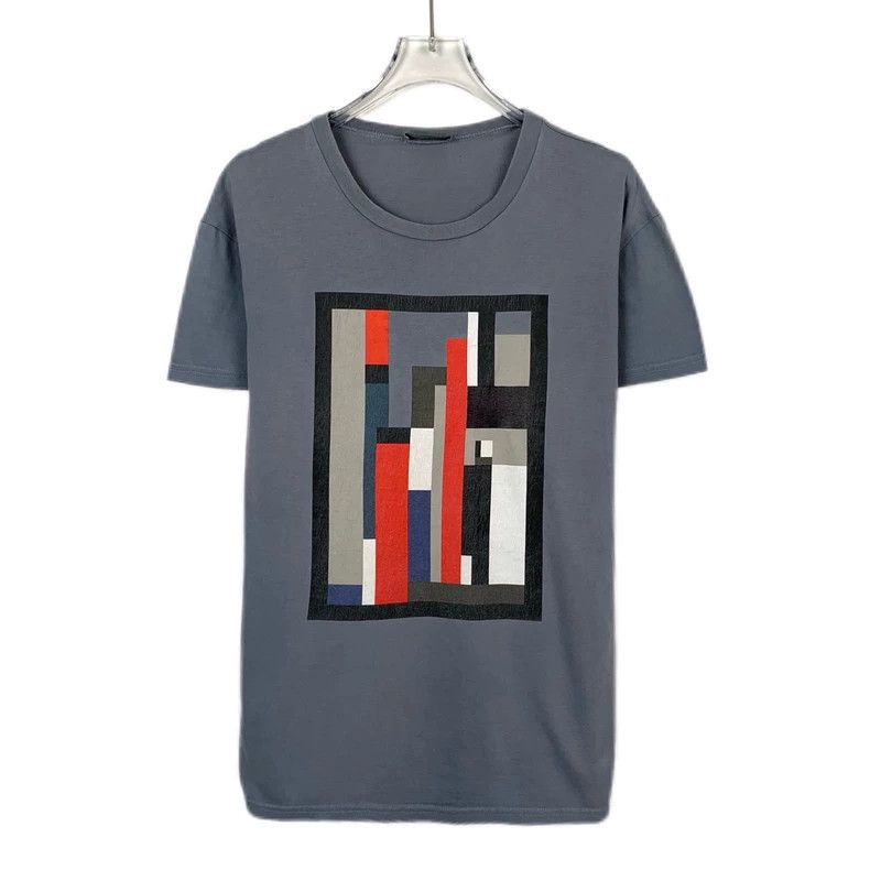 Dior Gray-blue pattern printed cotton round-neck short-slee