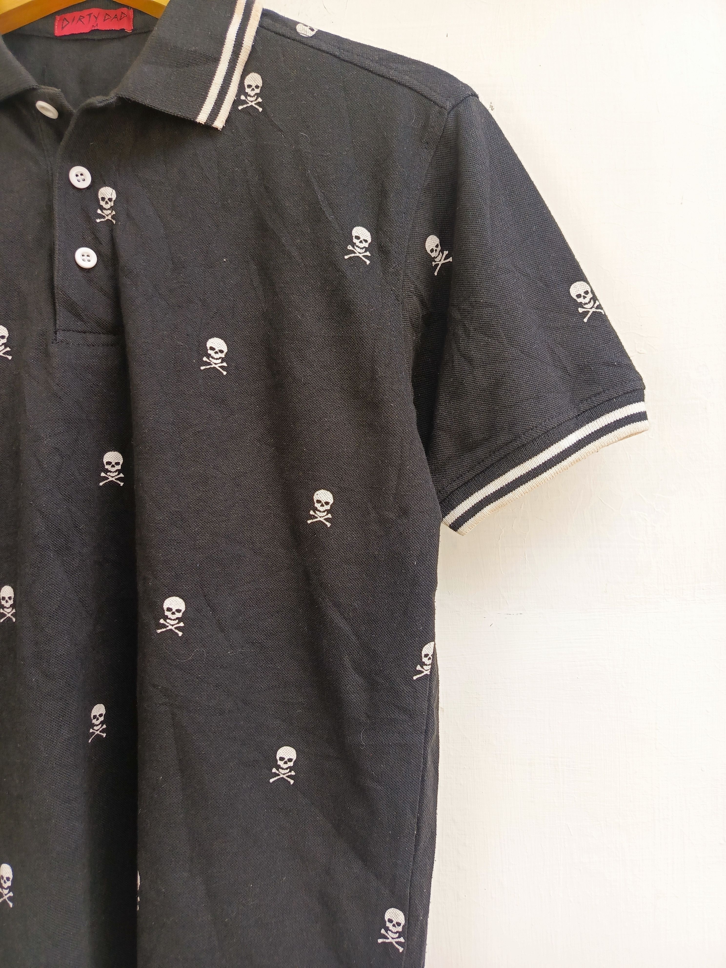 Japanese Brand Dirty Dad All-Over Skull Print Polo Shirt Black Size US M / EU 48-50 / 2 - 4 Thumbnail