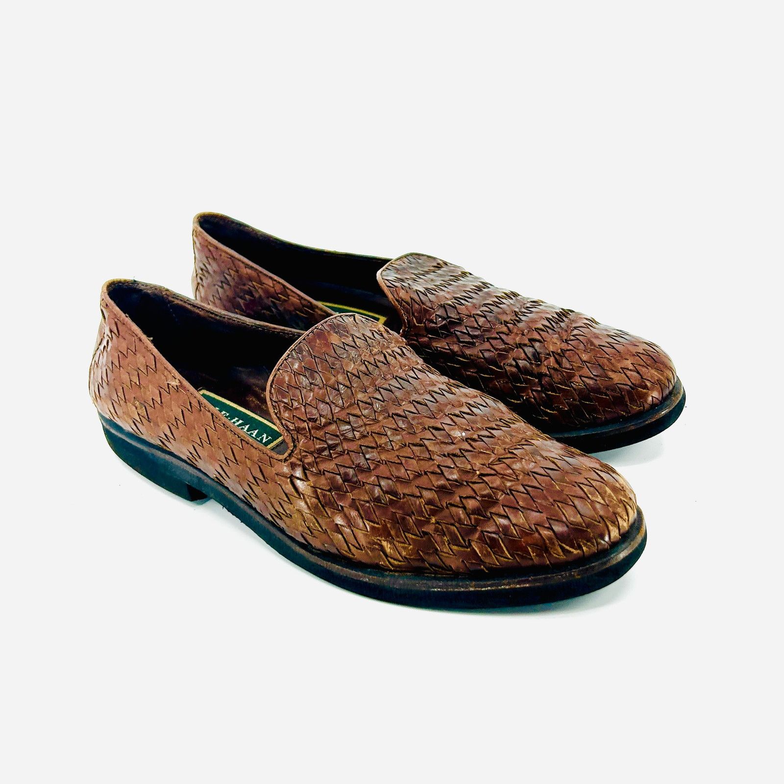 Vintage 80s Brown Woven Leather Loafers Made in Brazil