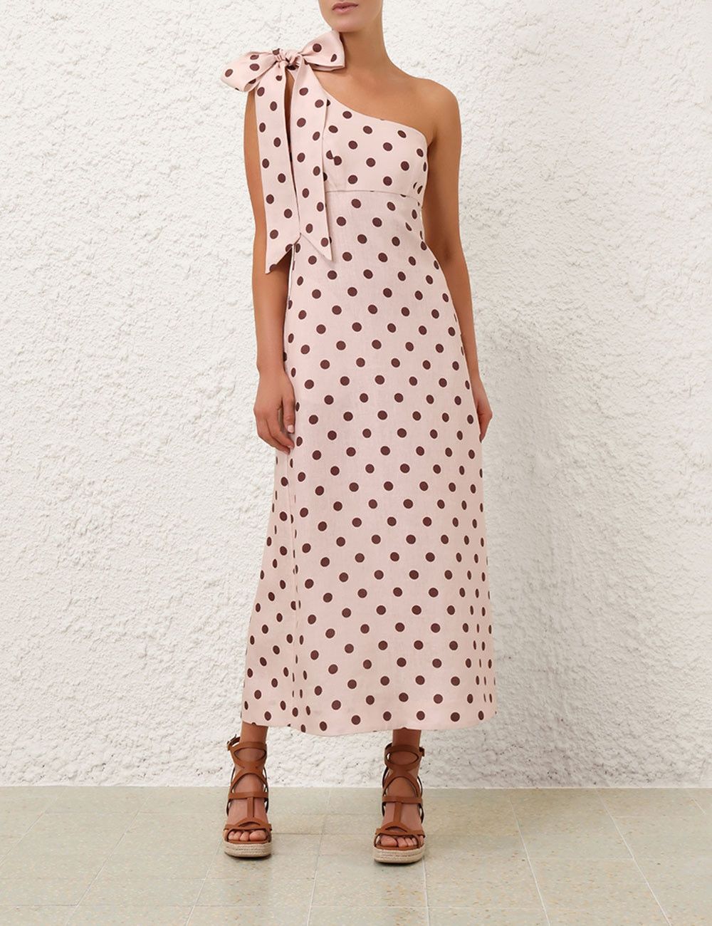Zimmermann oc11z1025 Acacia One Shoulder Midi Dress in Cream/Tan Size M / US 6-8 / IT 42-44 - 2 Thumbnail