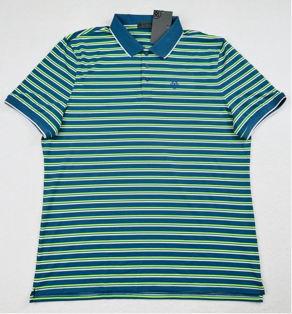 G/FORE G/Fore Mens Large Blue Green Stripe Golf Jersey Polo Shirt Size US L / EU 52-54 / 3 - 1 Thumbnail
