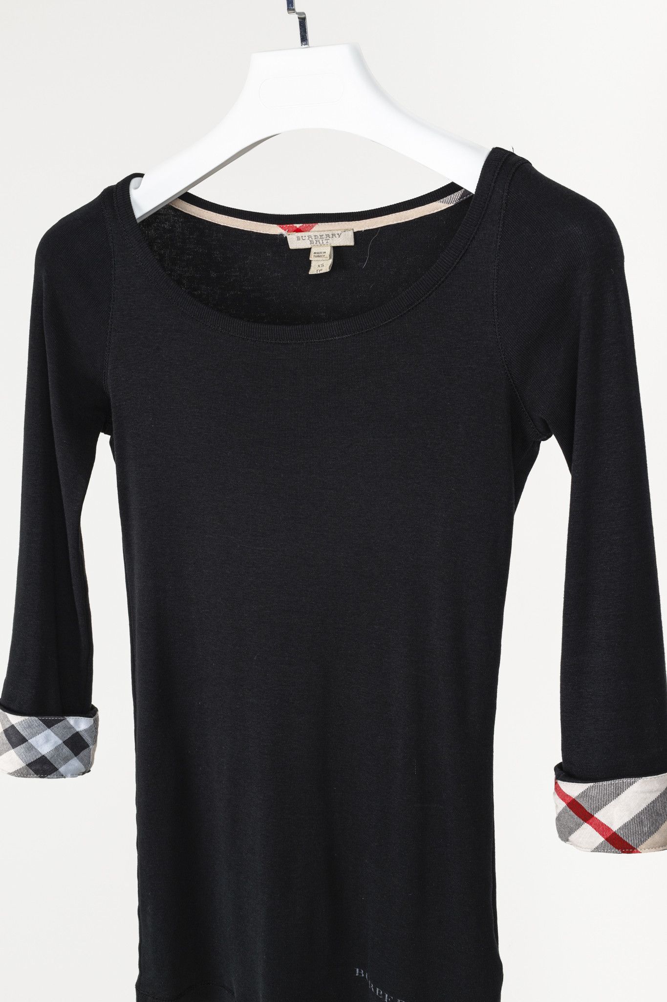 Burberry Burberry Brit Black Check-Cuff 3/4-Sleeve T-Shirt Size XS / US 0-2 / IT 36-38 - 3 Thumbnail