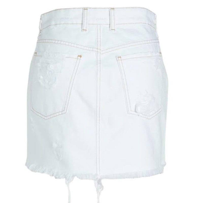 SER.O.YA Ser.O.Ya Alli Distressed Mini Denim Skirt White 24 NEW Size 24" / US 00 / IT 34 - 2 Thumbnail