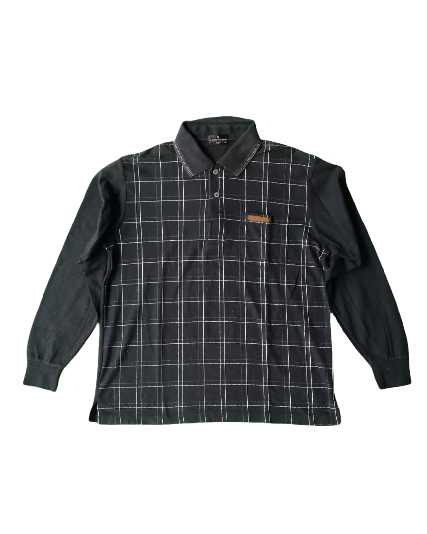 Japanese Brand × Other × Vintage Claudio Valentino Paris Black Plaid Half Button Shirt Size US L / EU 52-54 / 3 - 1 Thumbnail