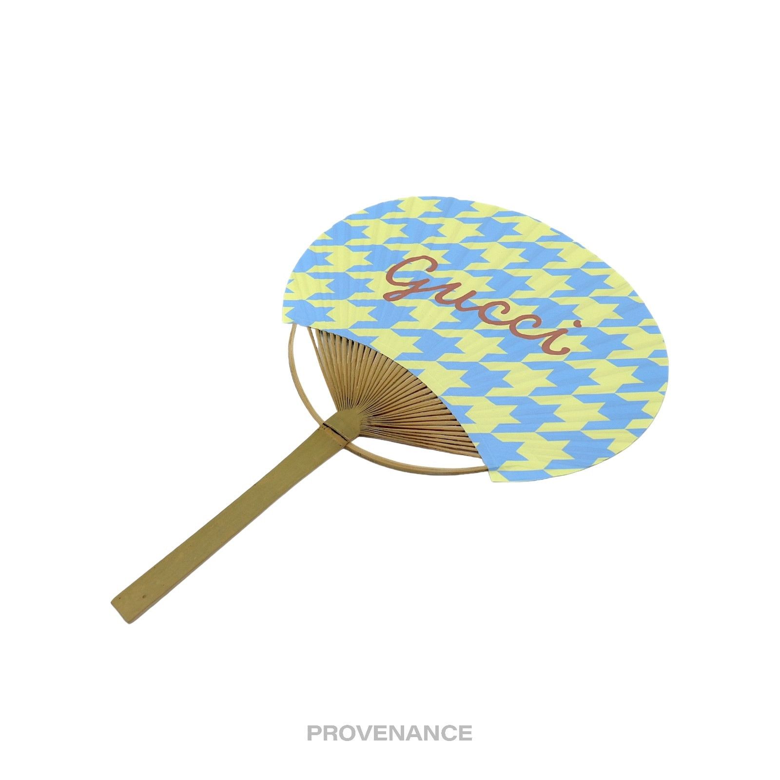Gucci 🔴 Gucci Logo Bamboo Hand Fan - Houndstooth Yellow Blue Size ONE SIZE - 3 Thumbnail