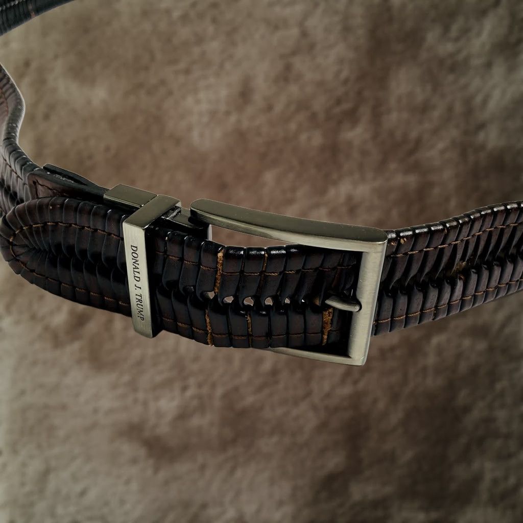 Vintage Donald J. Trump Belt, Size 44, Brown Leather Woven Belt, Signature Collection, Men, Braided, Dress Belt Size 44 - 1 Thumbnail