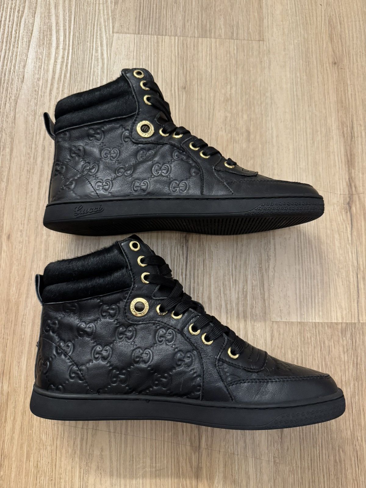 Gucci Gucci GG Monogram Black Leather High Top Sneakers 38 Size US 8 / IT 38 - 3 Thumbnail
