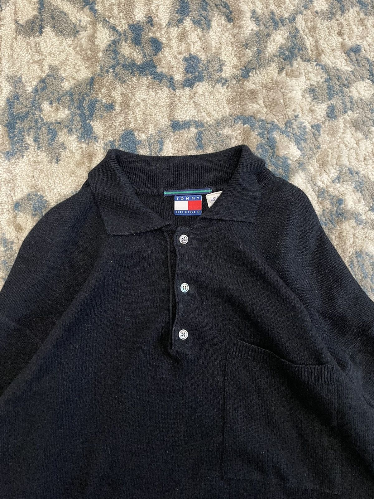 Vintage Vintage 80s 90s Knitted Black Polo Tommy Sweater Rugby Size US S / EU 44-46 / 1 - 1 Thumbnail
