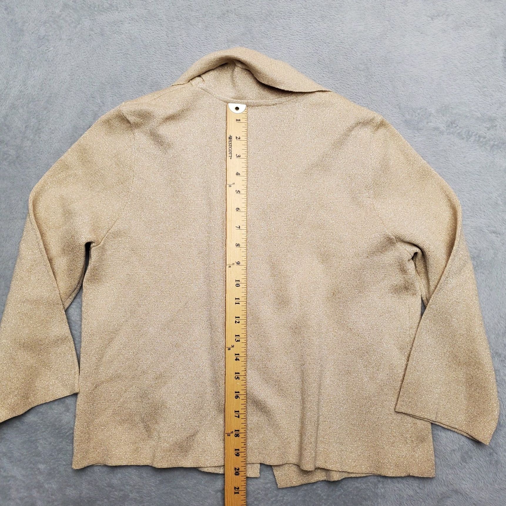 Vintage Chicos Cardigan Womens Size 1 US 8 Beige Metalic Gold Open Front Knit Casual Shirt Size XS / US 0-2 / IT 36-38 - 5 Thumbnail