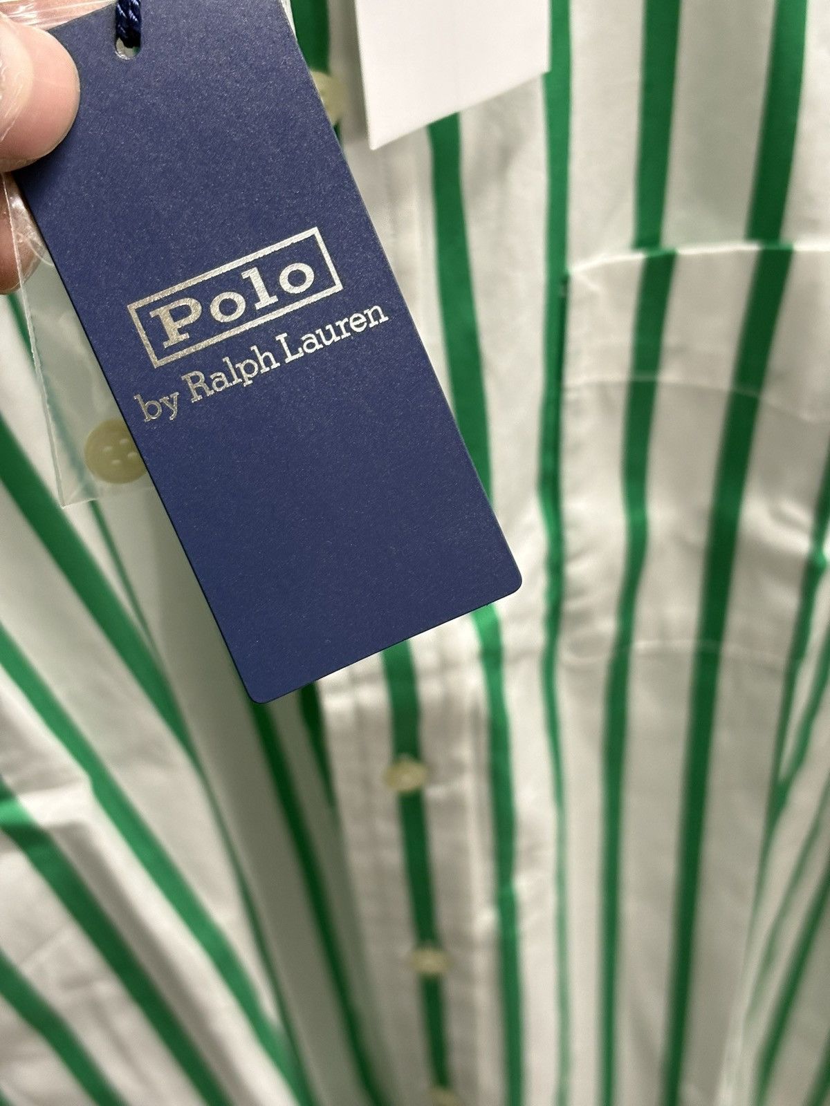 Polo Ralph Lauren White & Green Striped Summer Shirt Ralph Lauren Men’s L New Size US L / EU 52-54 / 3 - 7 Thumbnail