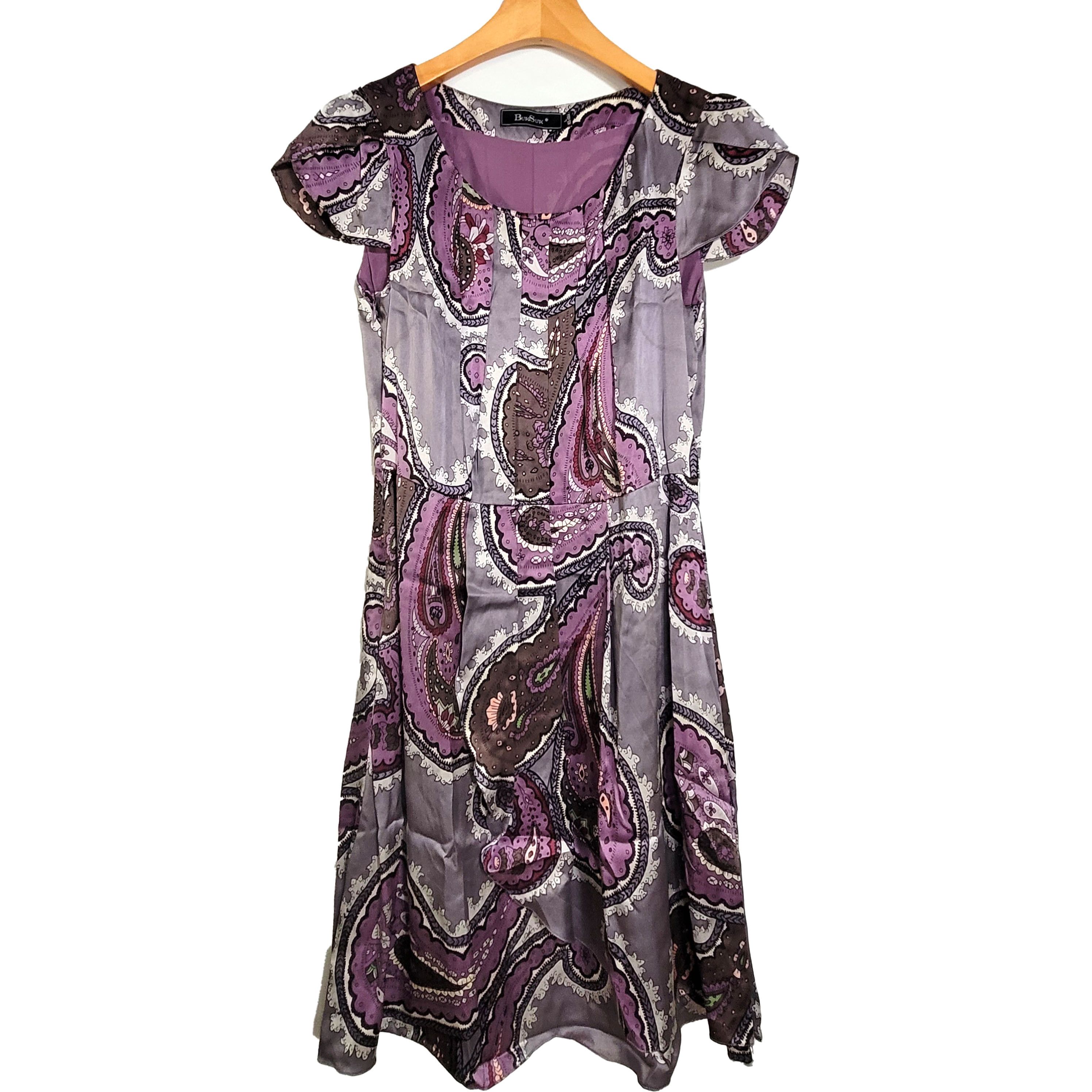 Other Women's 100% Silk Size M Short Sleeve Satin Dress SBK146 Size M / US 6-8 / IT 42-44 - 1 Thumbnail
